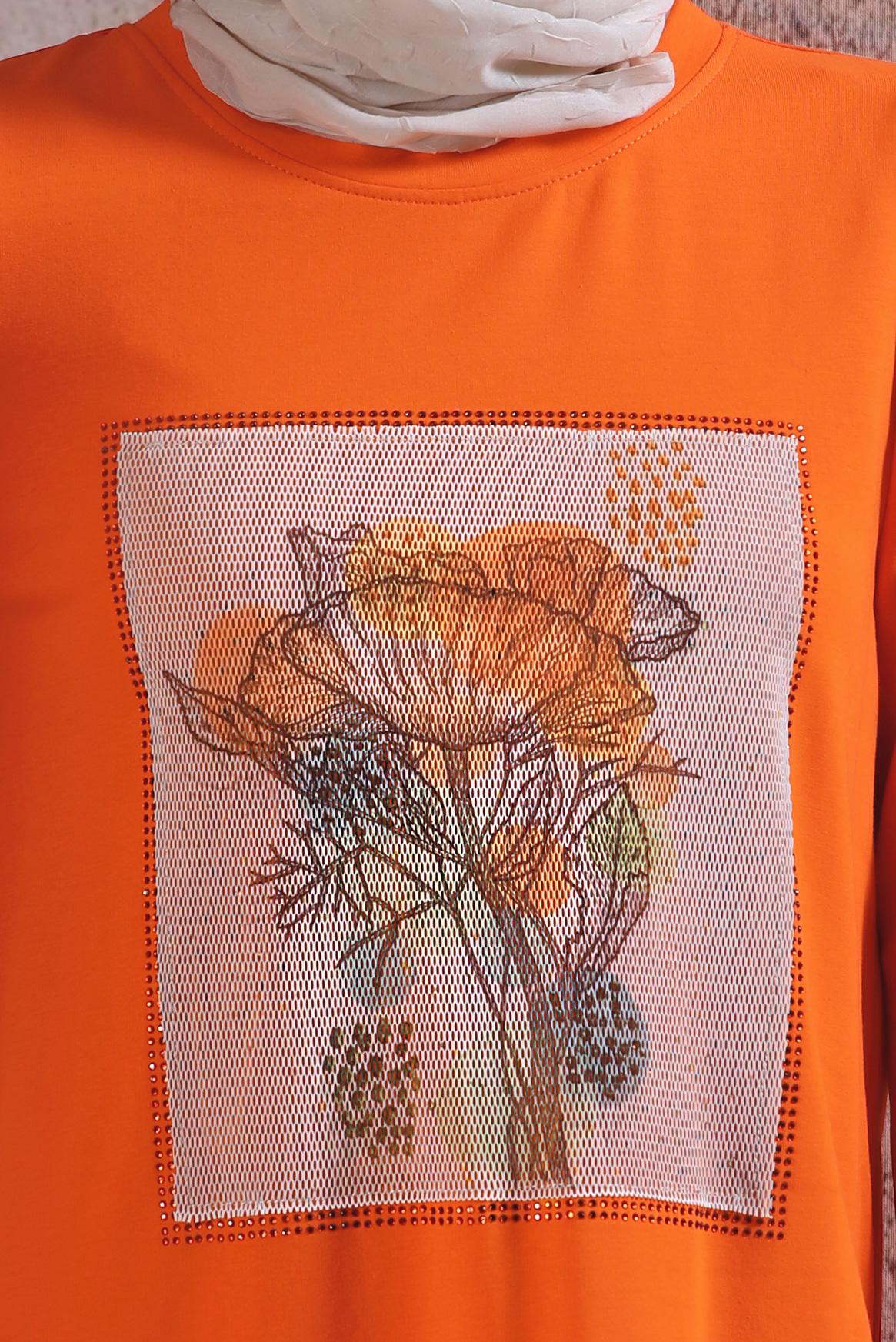 Tesettür giyim TURUNCU BASKILI EŞOFMAN TUNİK 43784