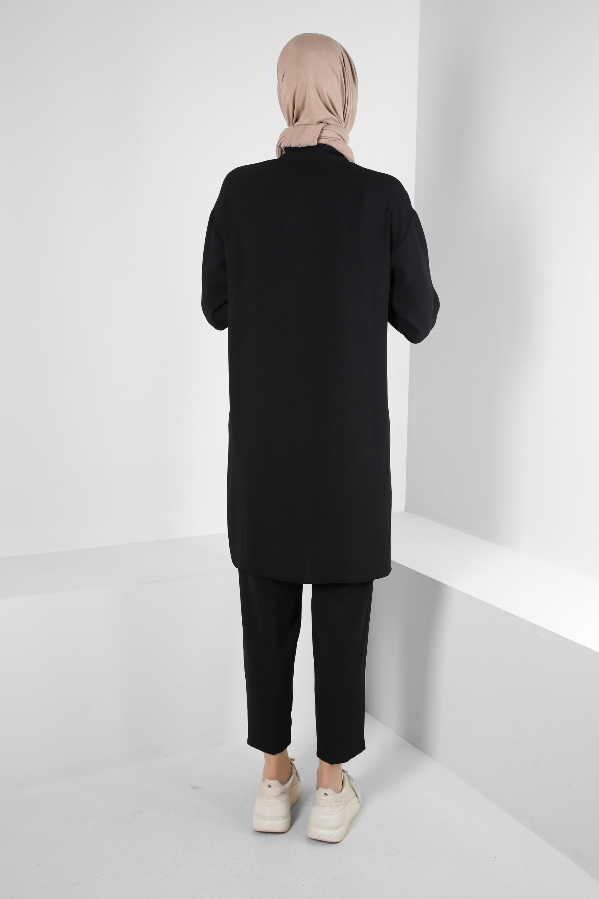 Tesettür giyim SİYAH MANŞETLERİ LASTİKLİ İKİLİ EŞOFMAN TAKIM 43787