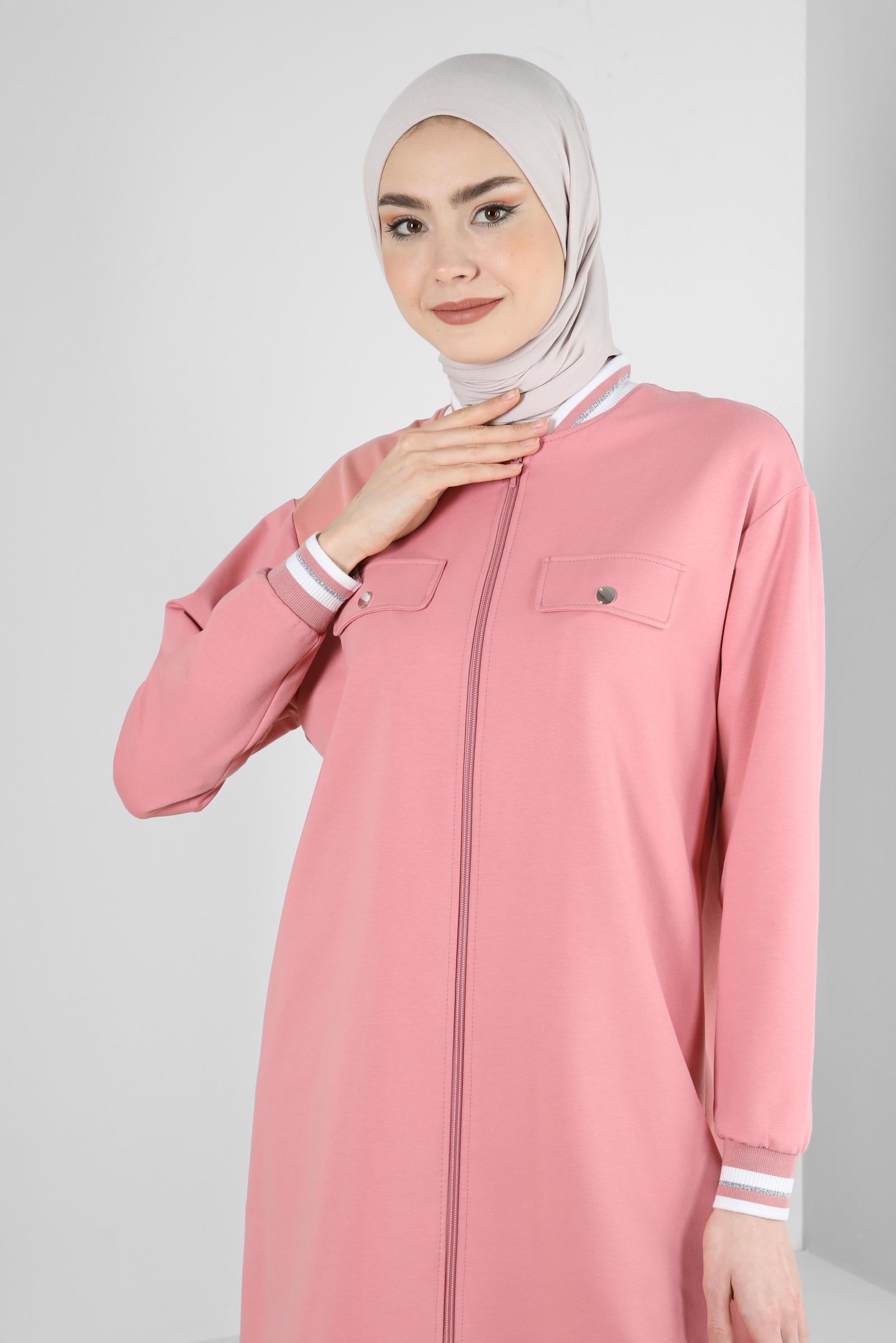 Tesettür giyim PEMBE MANŞETLERİ LASTİKLİ İKİLİ EŞOFMAN TAKIM 43787