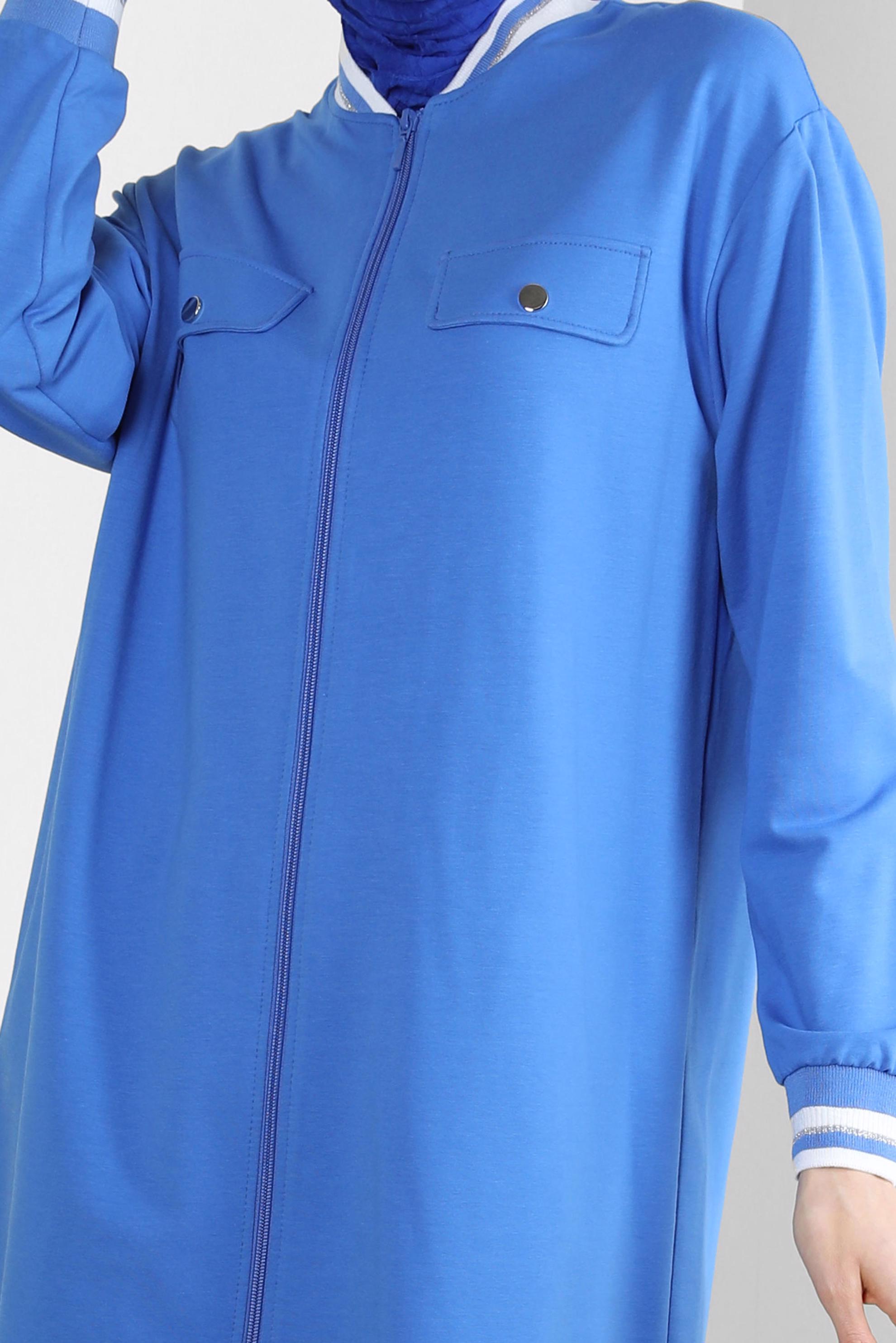 Tesettür giyim MAVİ MANŞETLERİ LASTİKLİ İKİLİ EŞOFMAN TAKIM 43787