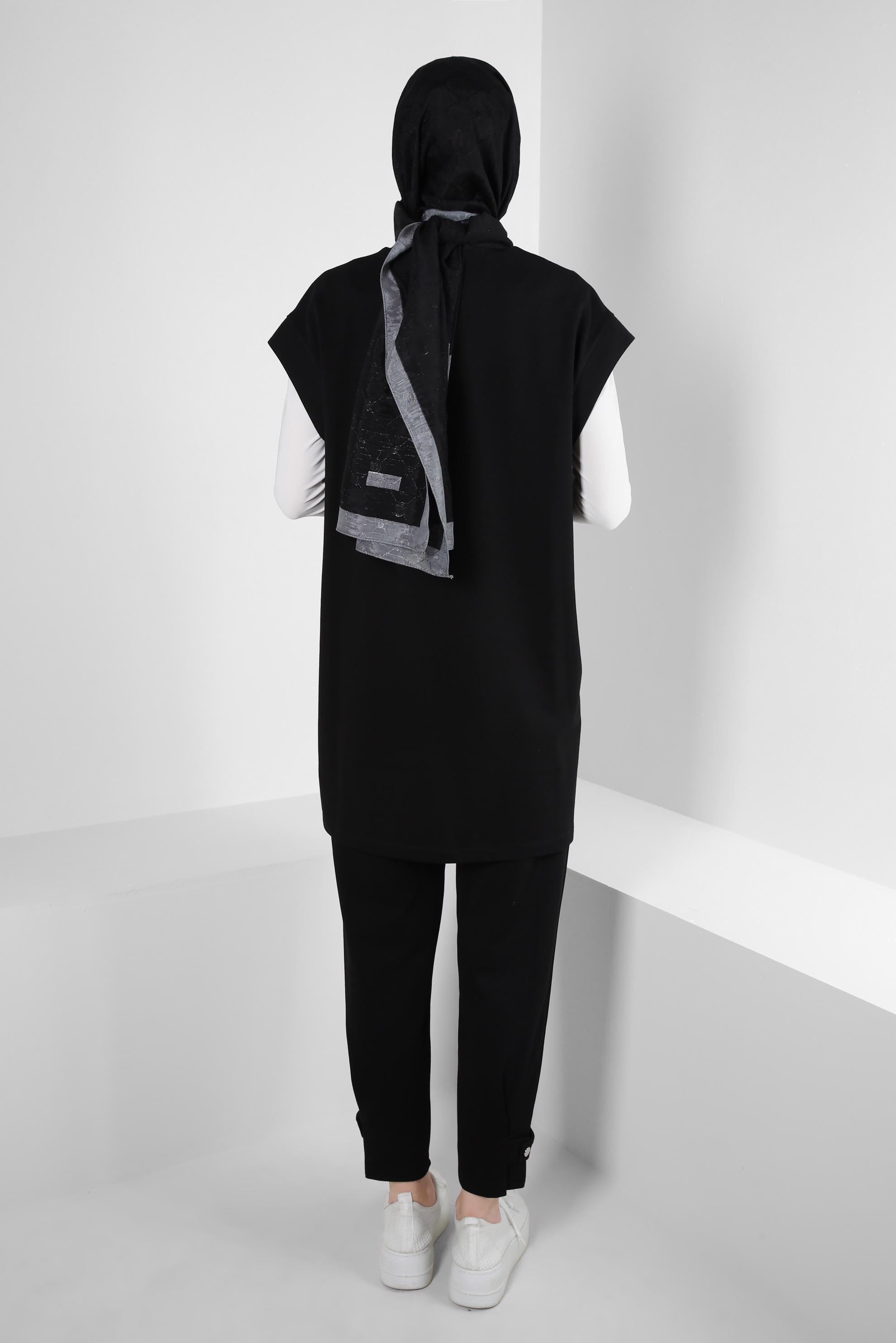 Tesettür giyim SİYAH ŞERİT DETAYLI SÜVETERLİ EŞOFMAN TAKIM 43805