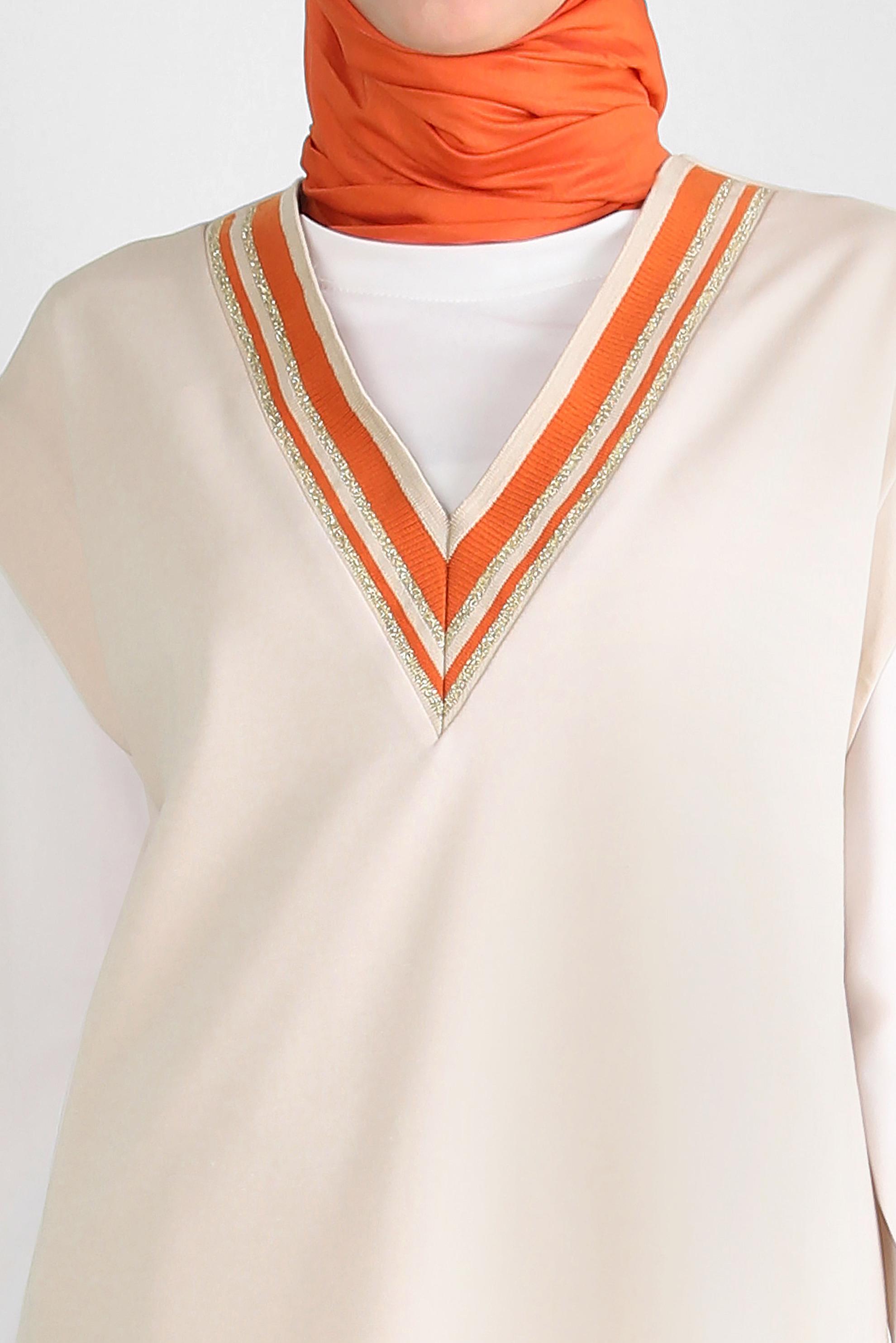 Hijab clothing BEIGE STRIPED TRACKSUIT SET WITH SWEATER 43805