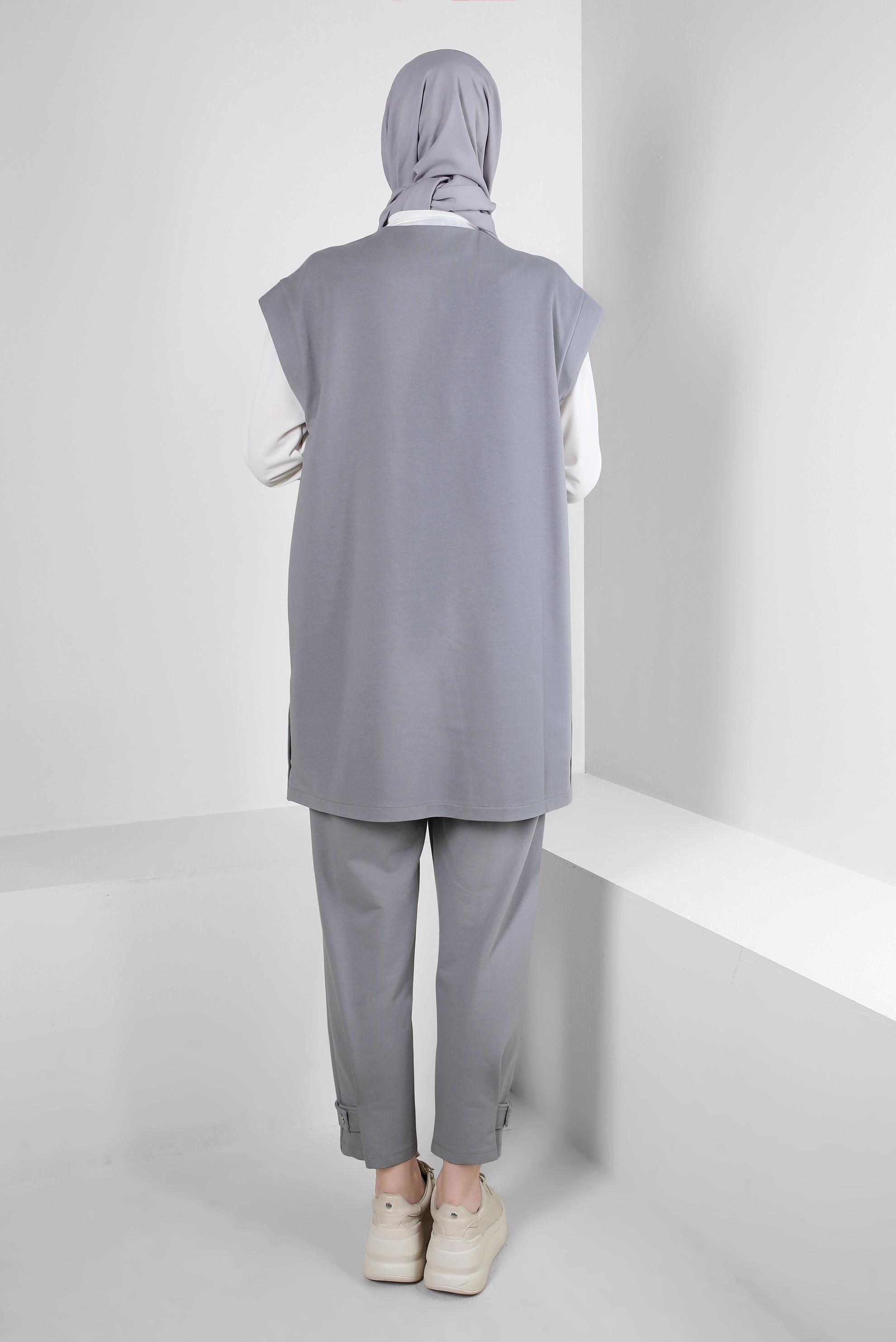 Tesettür giyim GRİ ŞERİT DETAYLI SÜVETERLİ EŞOFMAN TAKIM 43805