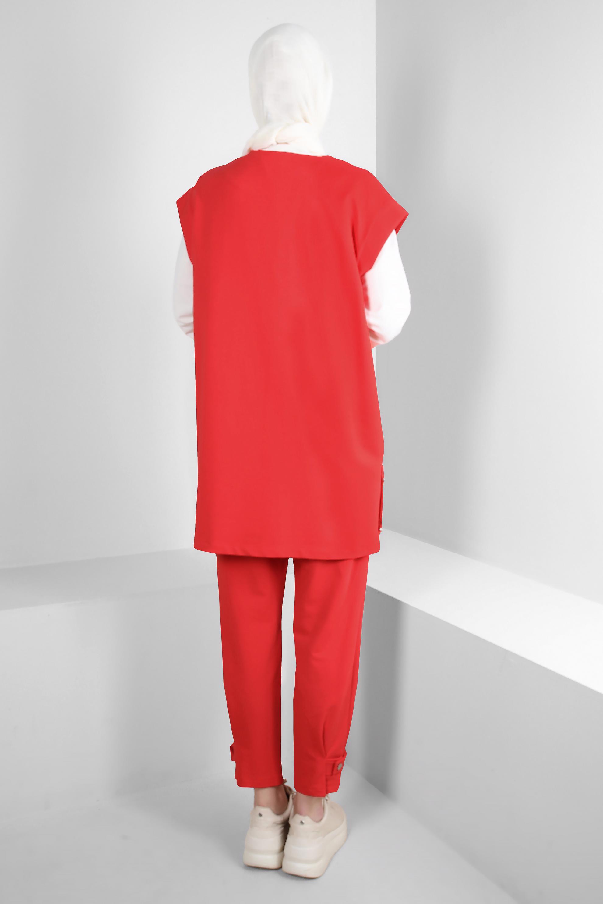 Hijab clothing RED STRIPED TRACKSUIT SET WITH SWEATER 43805