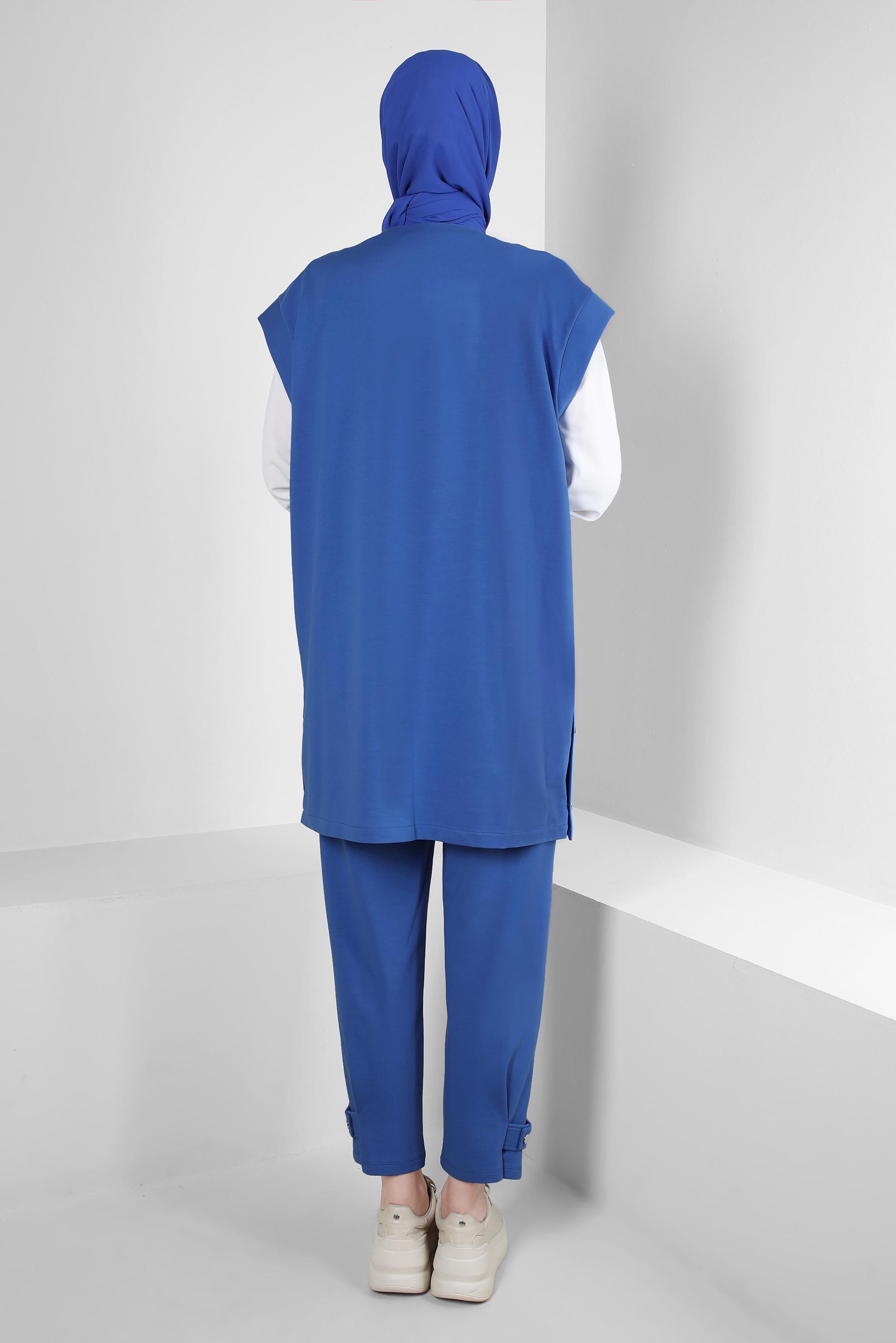 Tesettür giyim MAVİ ŞERİT DETAYLI SÜVETERLİ EŞOFMAN TAKIM 43805