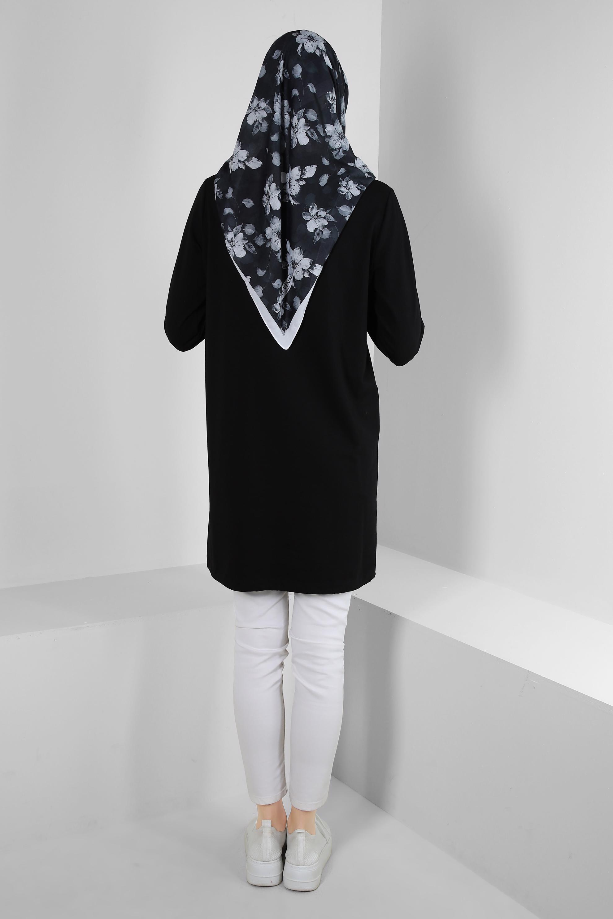 Tesettür giyim SİYAH POLO YAKA DÜĞMELİ EŞOFMAN TUNİK 43844