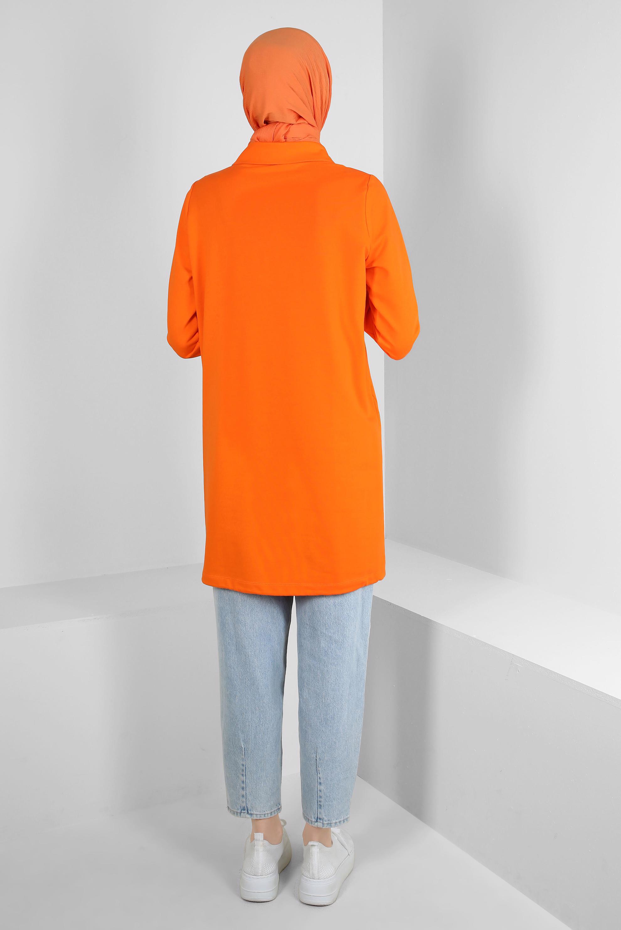 Tesettür giyim TURUNCU POLO YAKA DÜĞMELİ EŞOFMAN TUNİK 43844