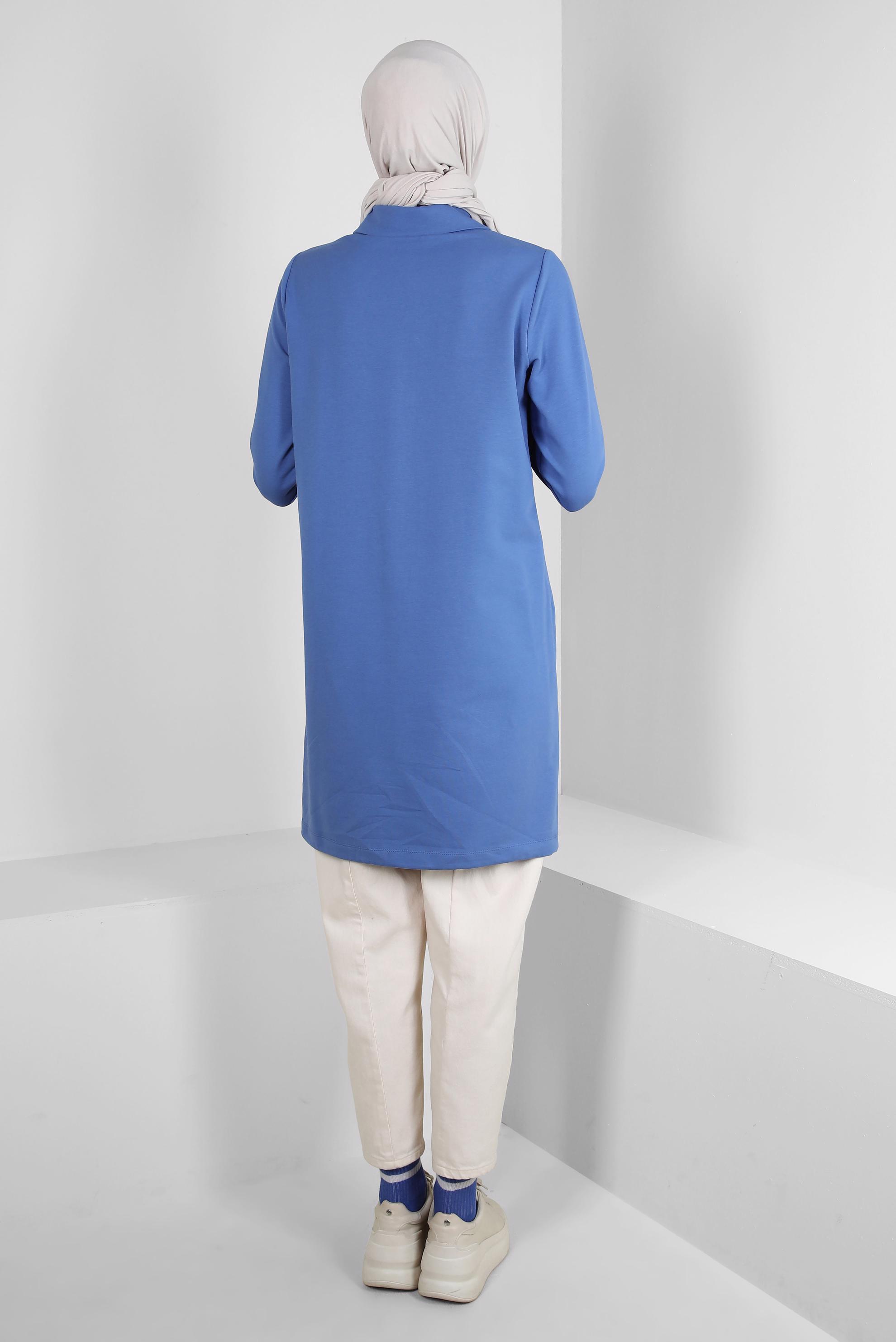 Tesettür giyim MAVİ POLO YAKA DÜĞMELİ EŞOFMAN TUNİK 43844