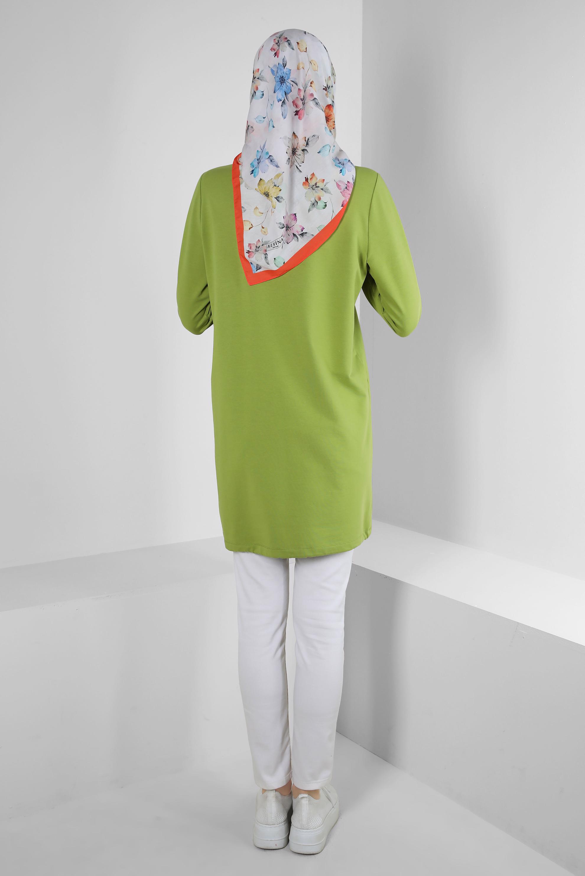 Tesettür giyim YEŞİL POLO YAKA DÜĞMELİ EŞOFMAN TUNİK 43844