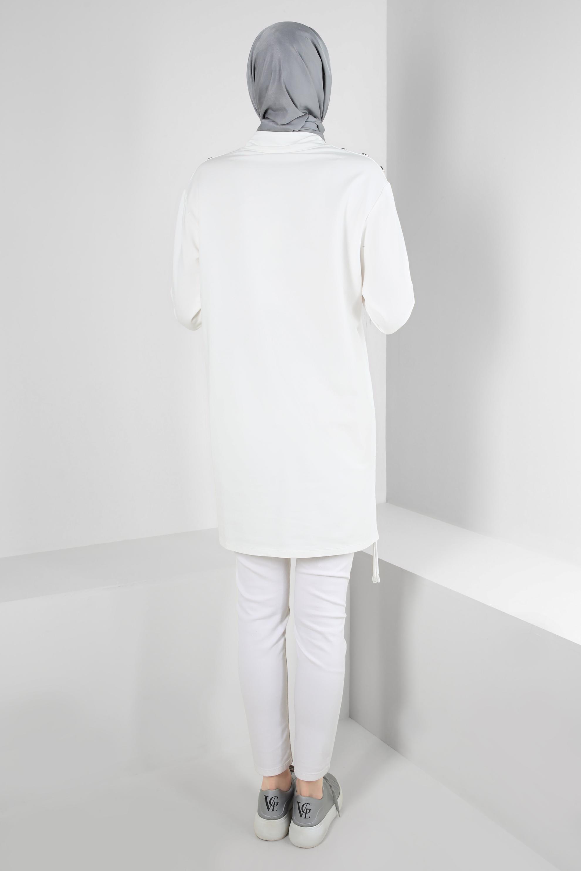 Tesettür giyim BEYAZ YAKASI BÜZGÜLÜ EŞOFMAN TUNİK 43845