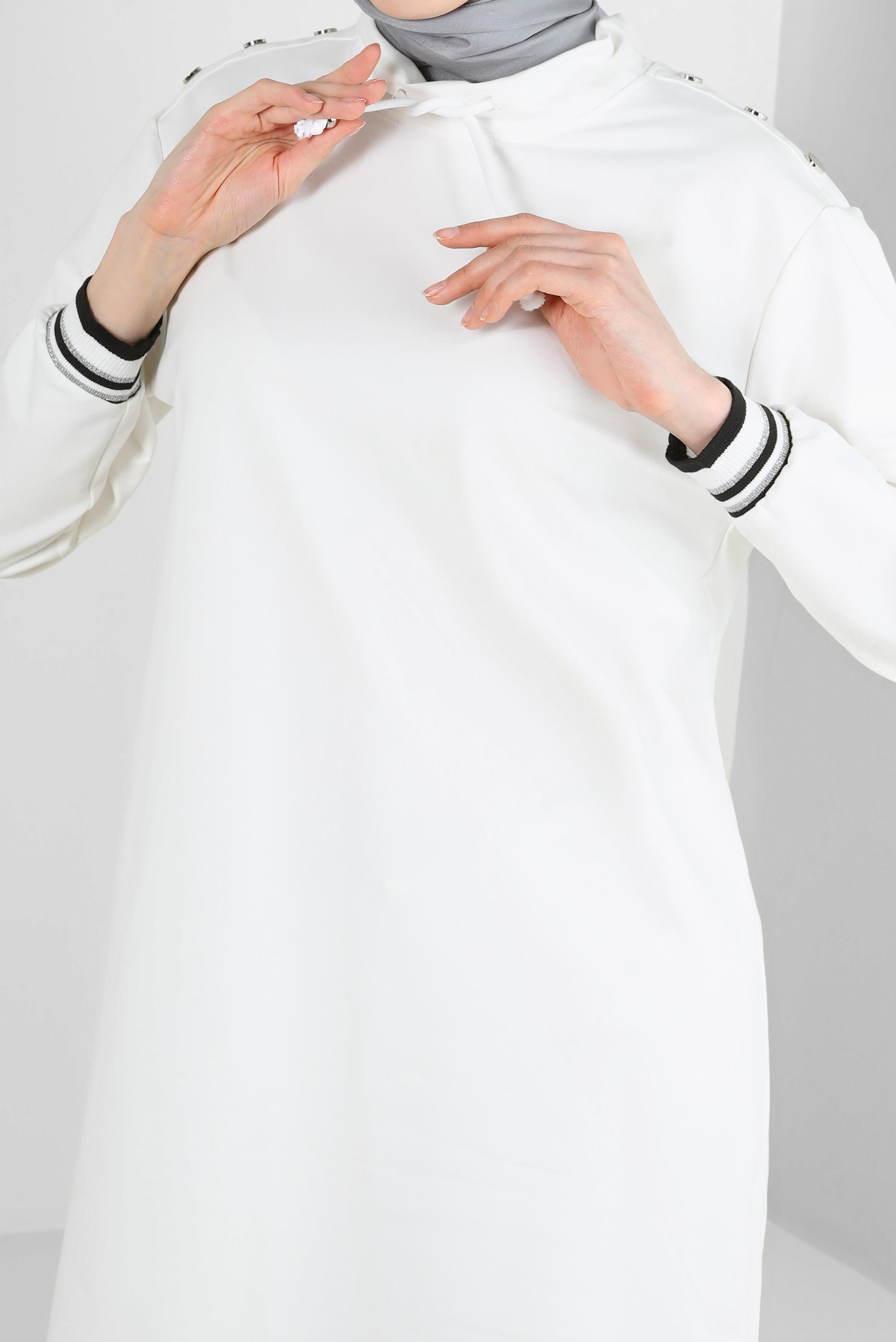 Tesettür giyim BEYAZ YAKASI BÜZGÜLÜ EŞOFMAN TUNİK 43845