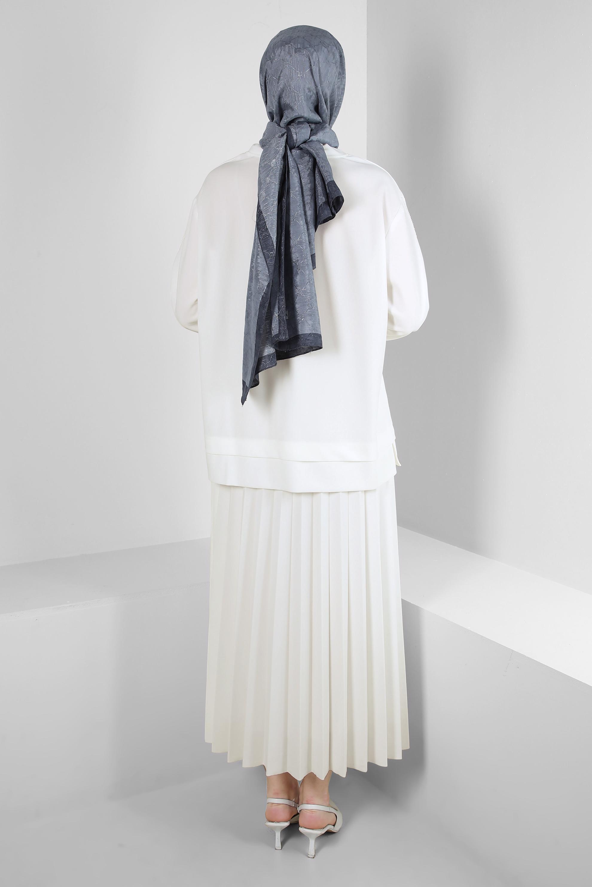 Vêtements hijab BLANC ENSEMBLE JUPE SURVÊTEMENT PLISSÉ À COL NOUÉ 43849