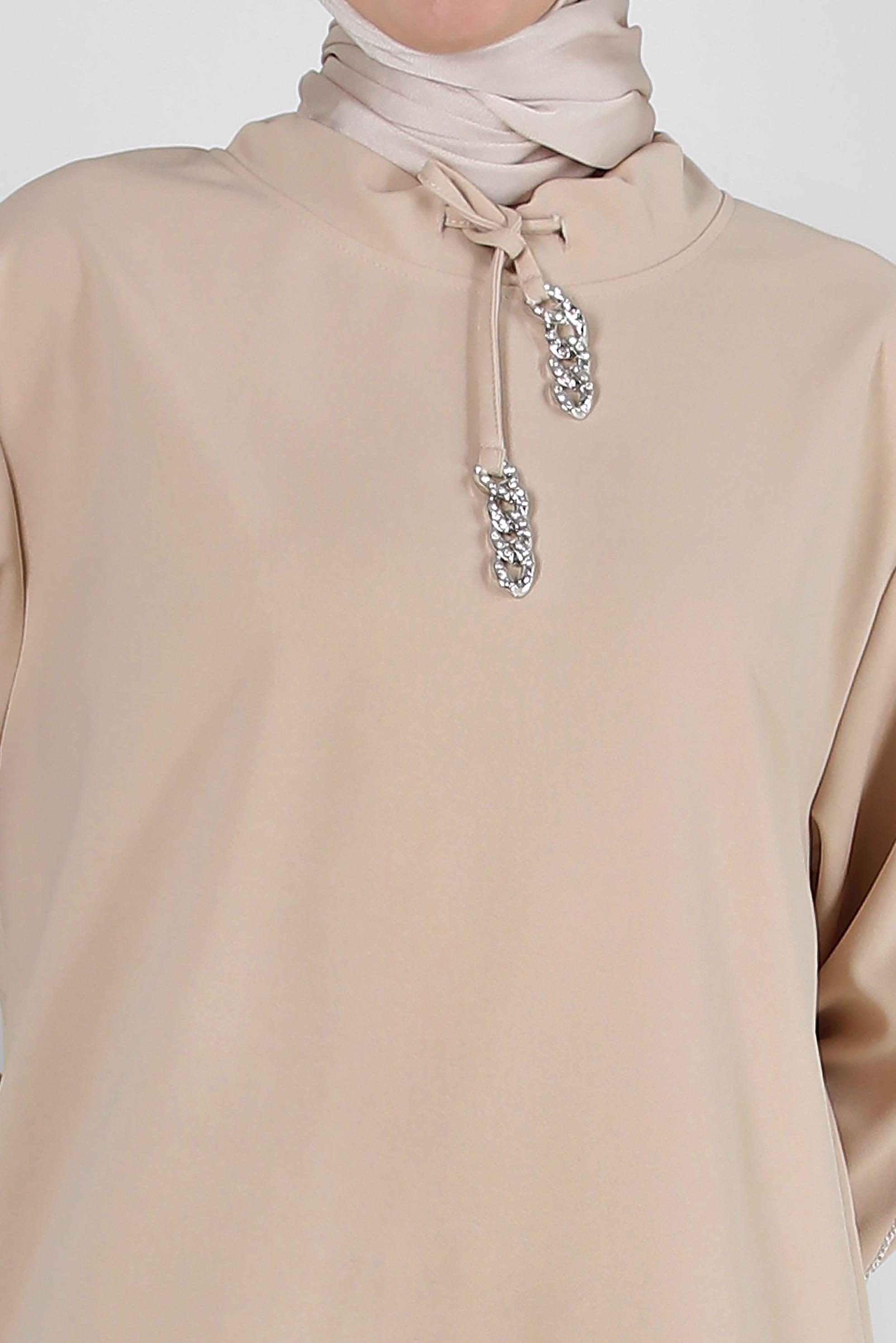 Vêtements hijab ÉCRUE ENSEMBLE JUPE SURVÊTEMENT PLISSÉ À COL NOUÉ 43849