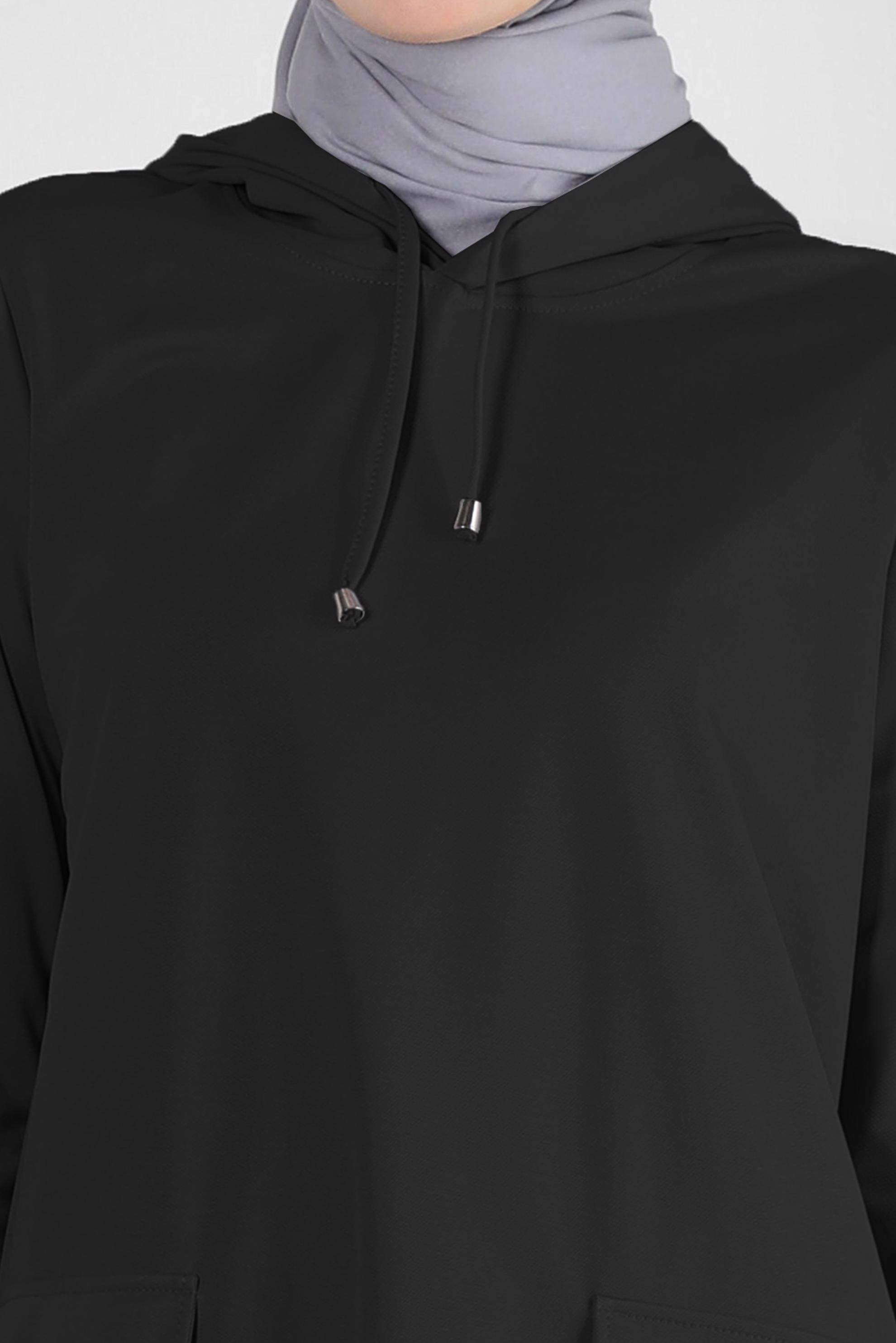 Tesettür giyim SİYAH KAPÜŞONLU CEP DETAYLI EŞOFMAN TUNİK 43850