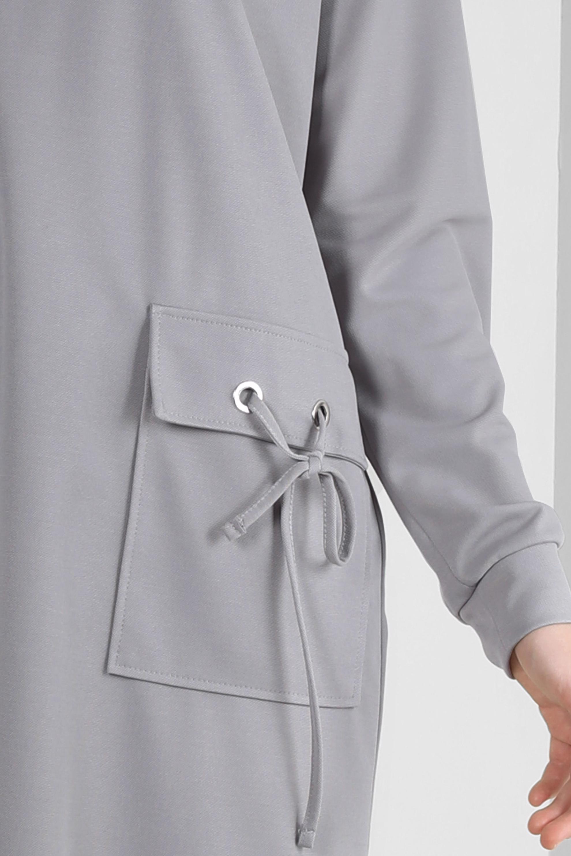 Tesettür giyim GRİ KAPÜŞONLU CEP DETAYLI EŞOFMAN TUNİK 43850