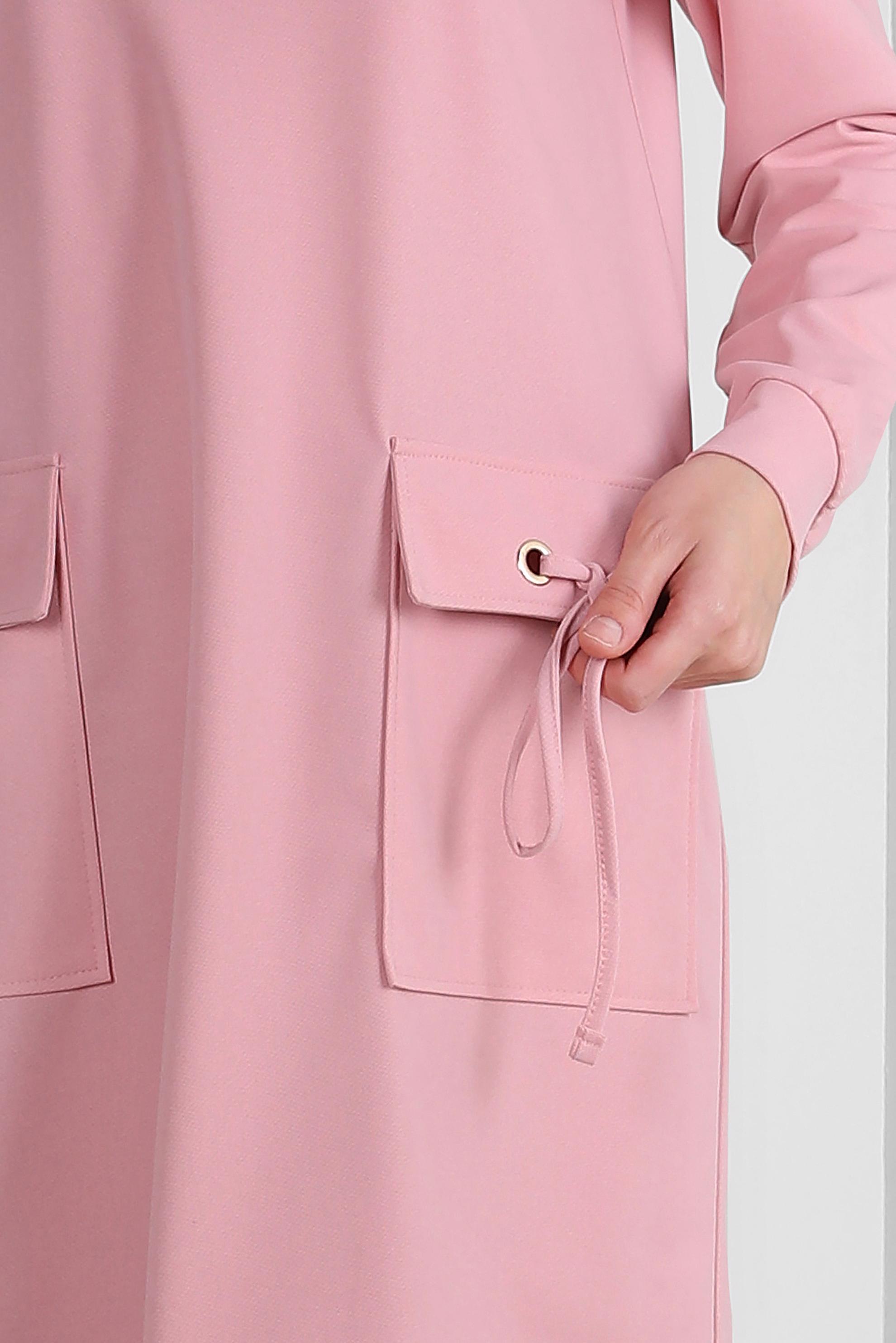 Tesettür giyim PUDRA KAPÜŞONLU CEP DETAYLI EŞOFMAN TUNİK 43850