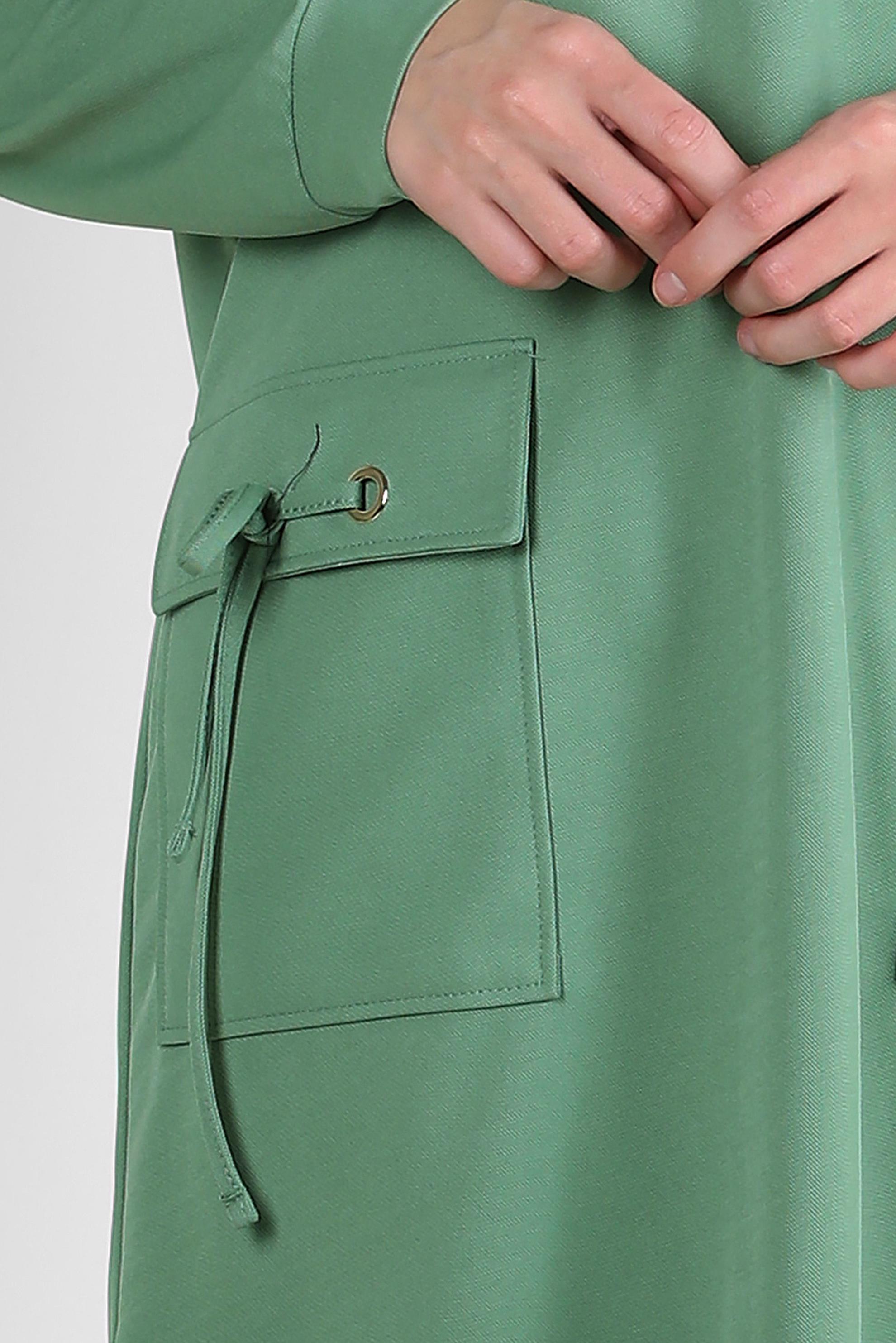 Tesettür giyim YEŞİL KAPÜŞONLU CEP DETAYLI EŞOFMAN TUNİK 43850