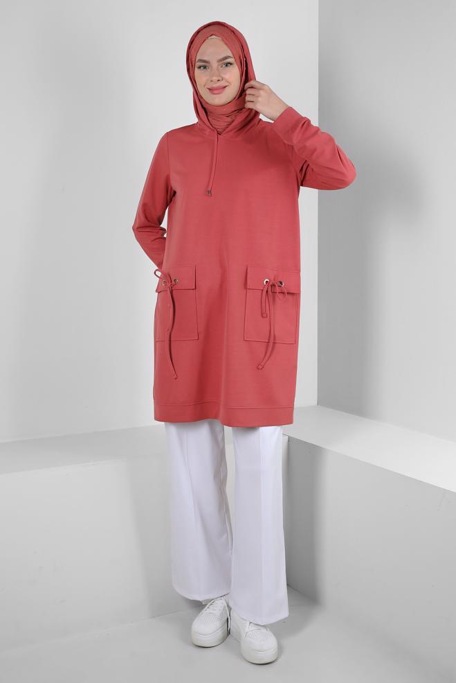 Tesettür giyim  KAPÜŞONLU CEP DETAYLI EŞOFMAN TUNİK 43850 - ALVİNA