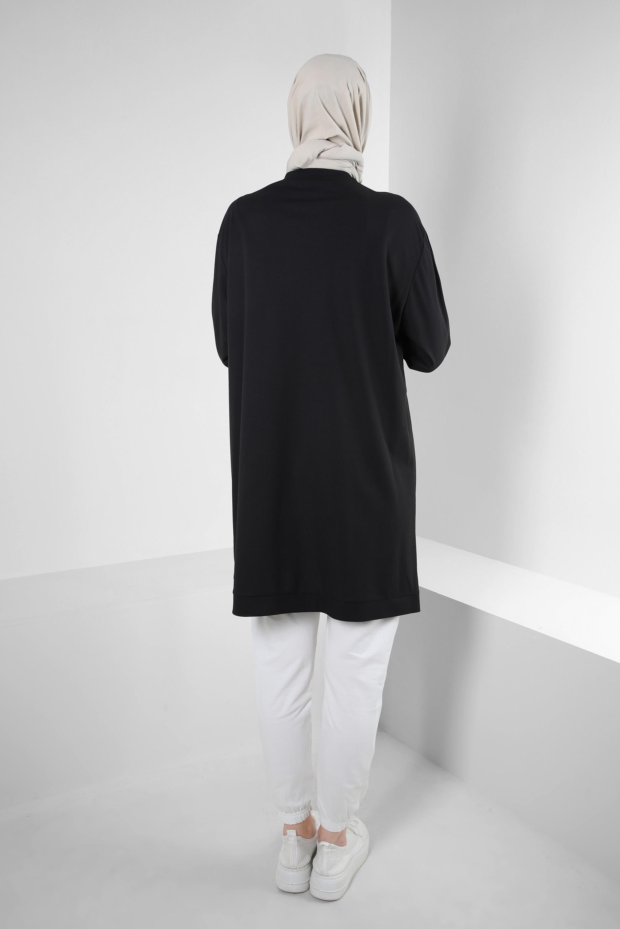 Tesettür giyim SİYAH FERMUAR DETAYLI BİSİKLET YAKA EŞOFMAN TUNİK 43852