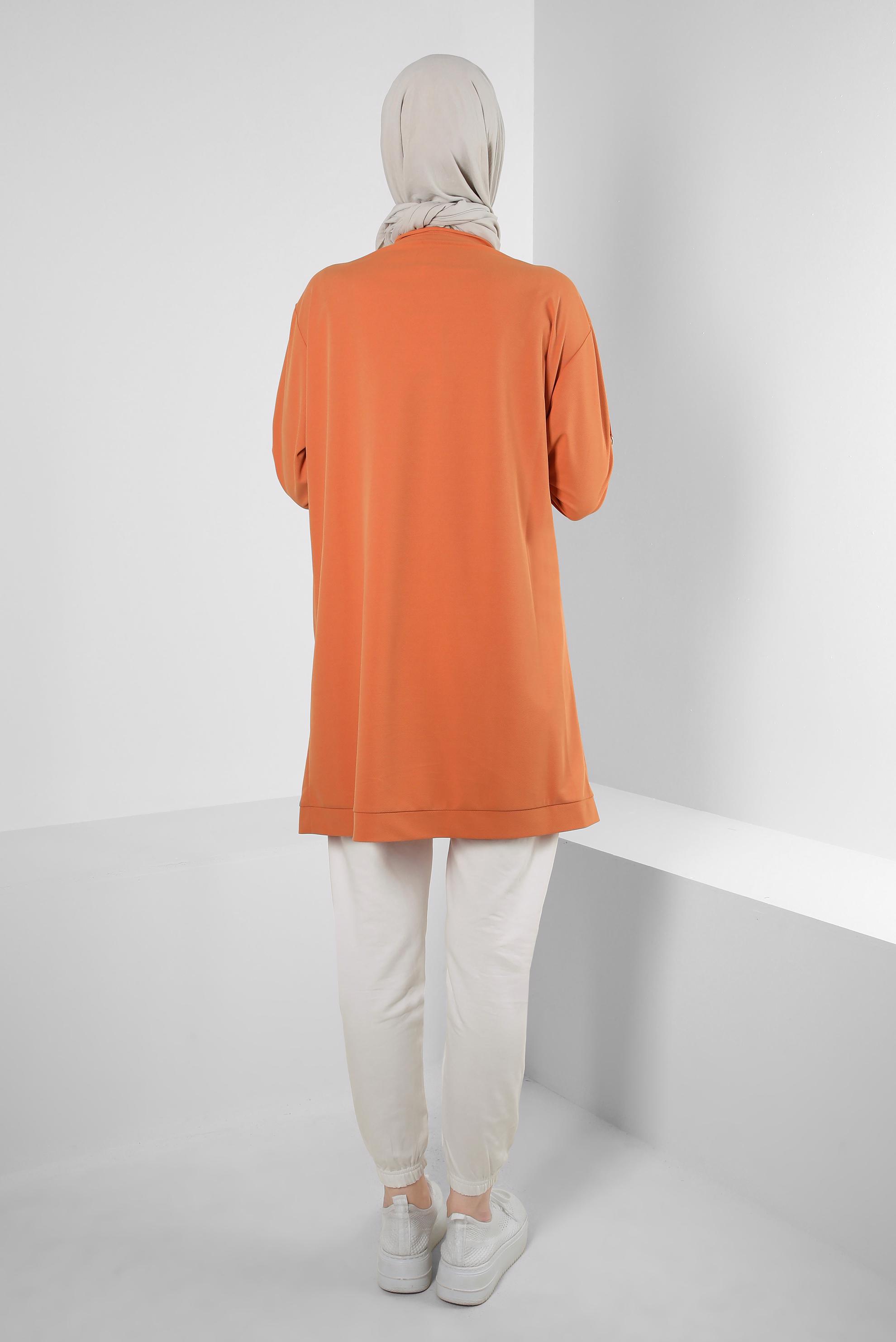 Tesettür giyim TURUNCU FERMUAR DETAYLI BİSİKLET YAKA EŞOFMAN TUNİK 43852