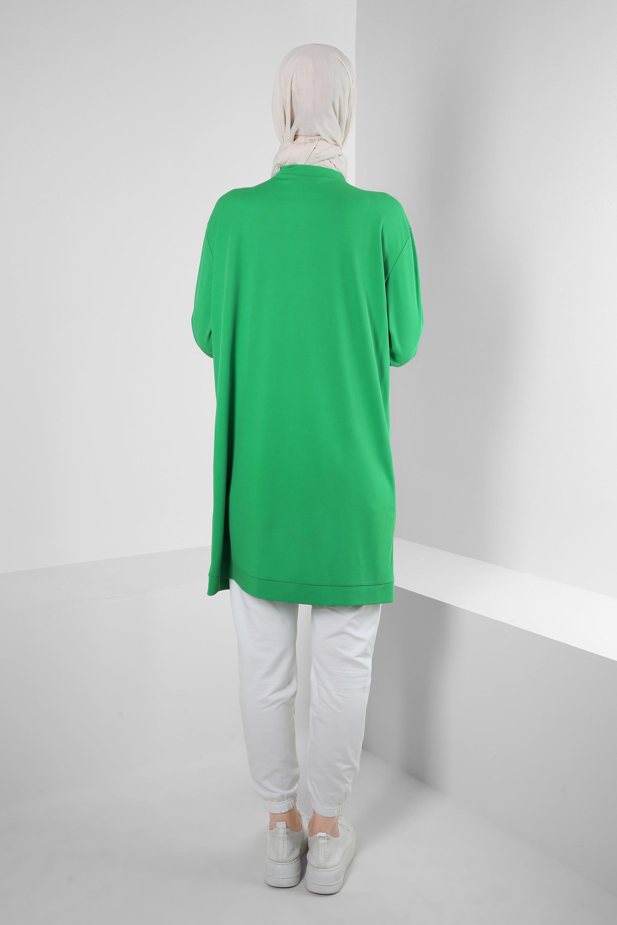 Tesettür giyim YEŞİL FERMUAR DETAYLI BİSİKLET YAKA EŞOFMAN TUNİK 43852