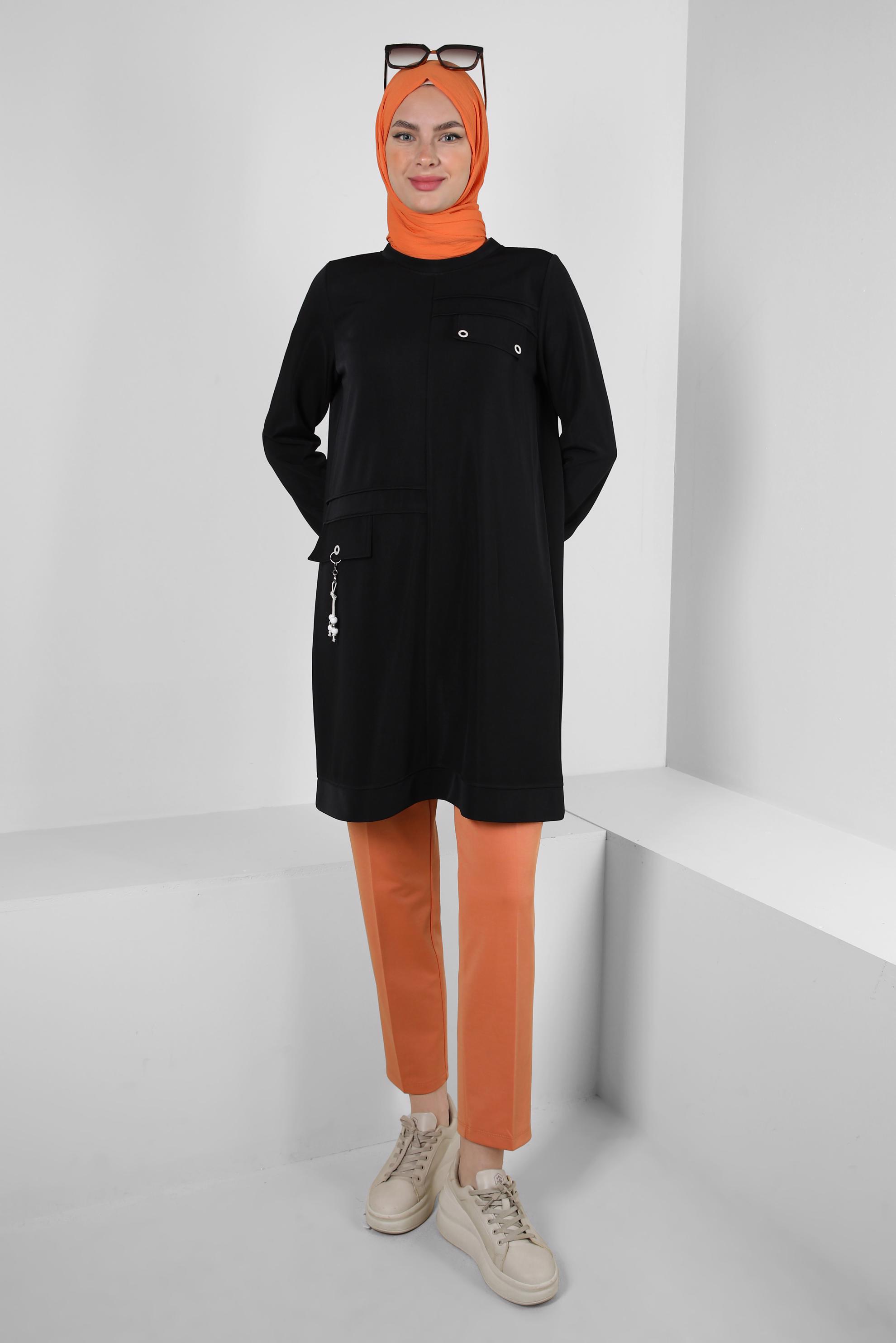 Hijab clothing BLACK EYELET DETAIL CREW NECK TRACKSUIT TUNIC 43853