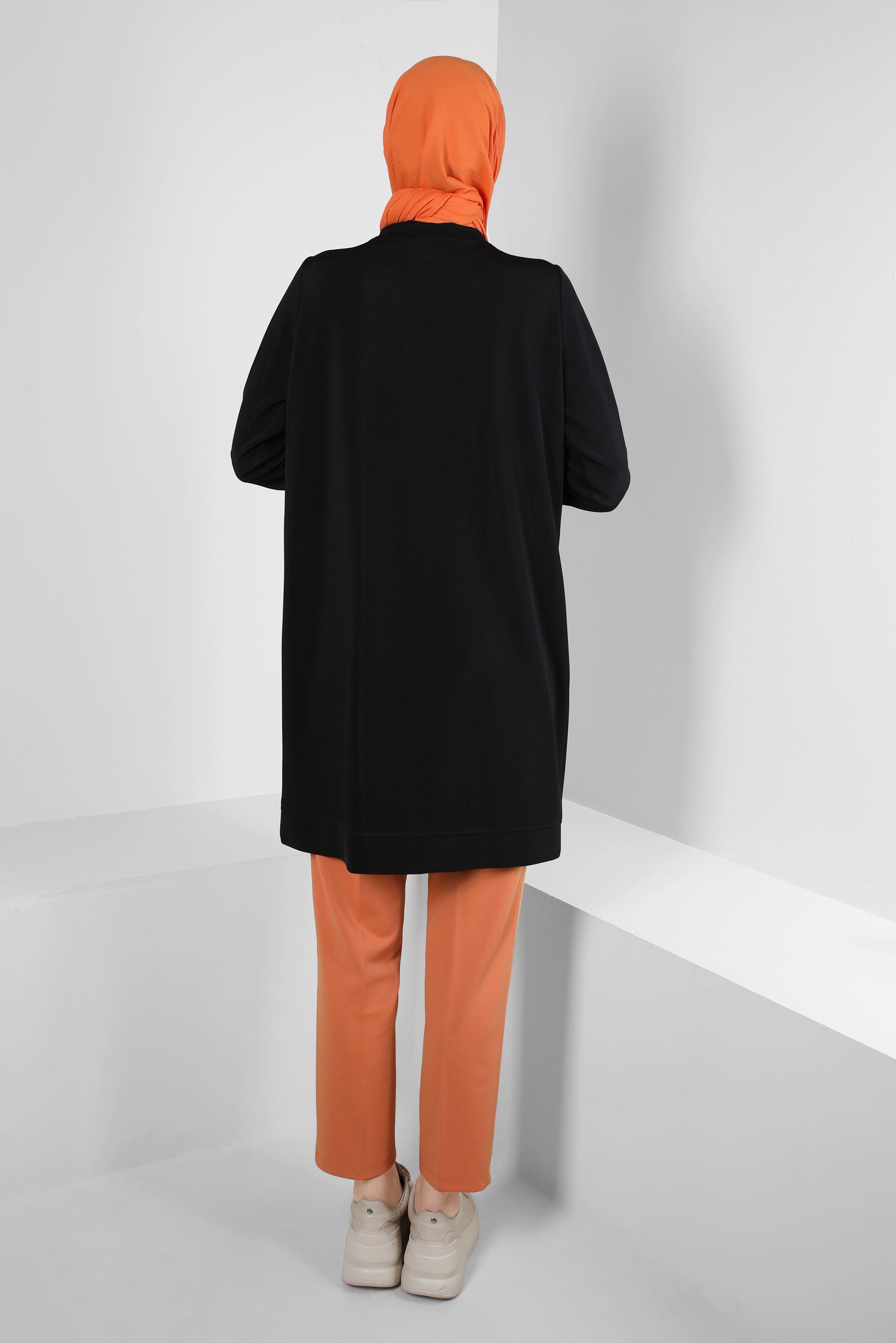 Hijab clothing BLACK EYELET DETAIL CREW NECK TRACKSUIT TUNIC 43853