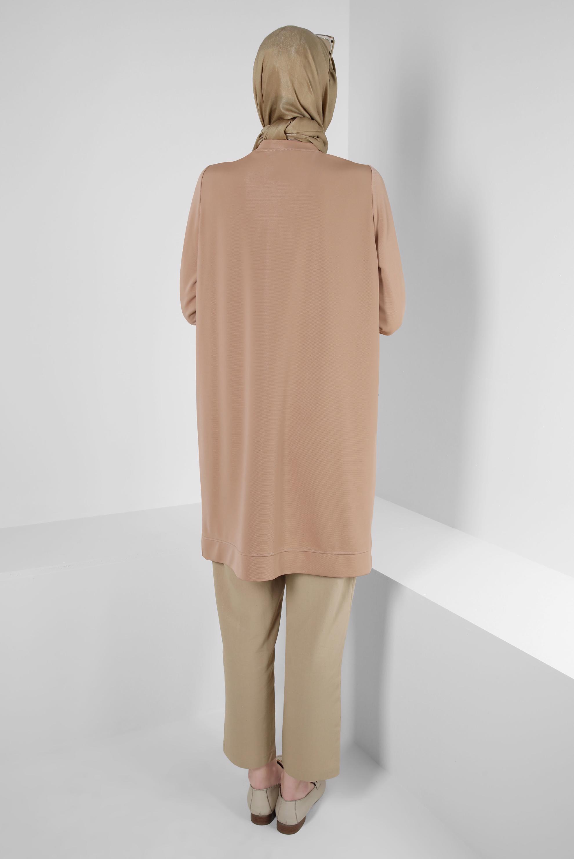 Tesettür giyim KAHVE KUŞGÖZÜ DETAYLI BİSİKLET YAKA EŞOFMAN TUNİK 43853