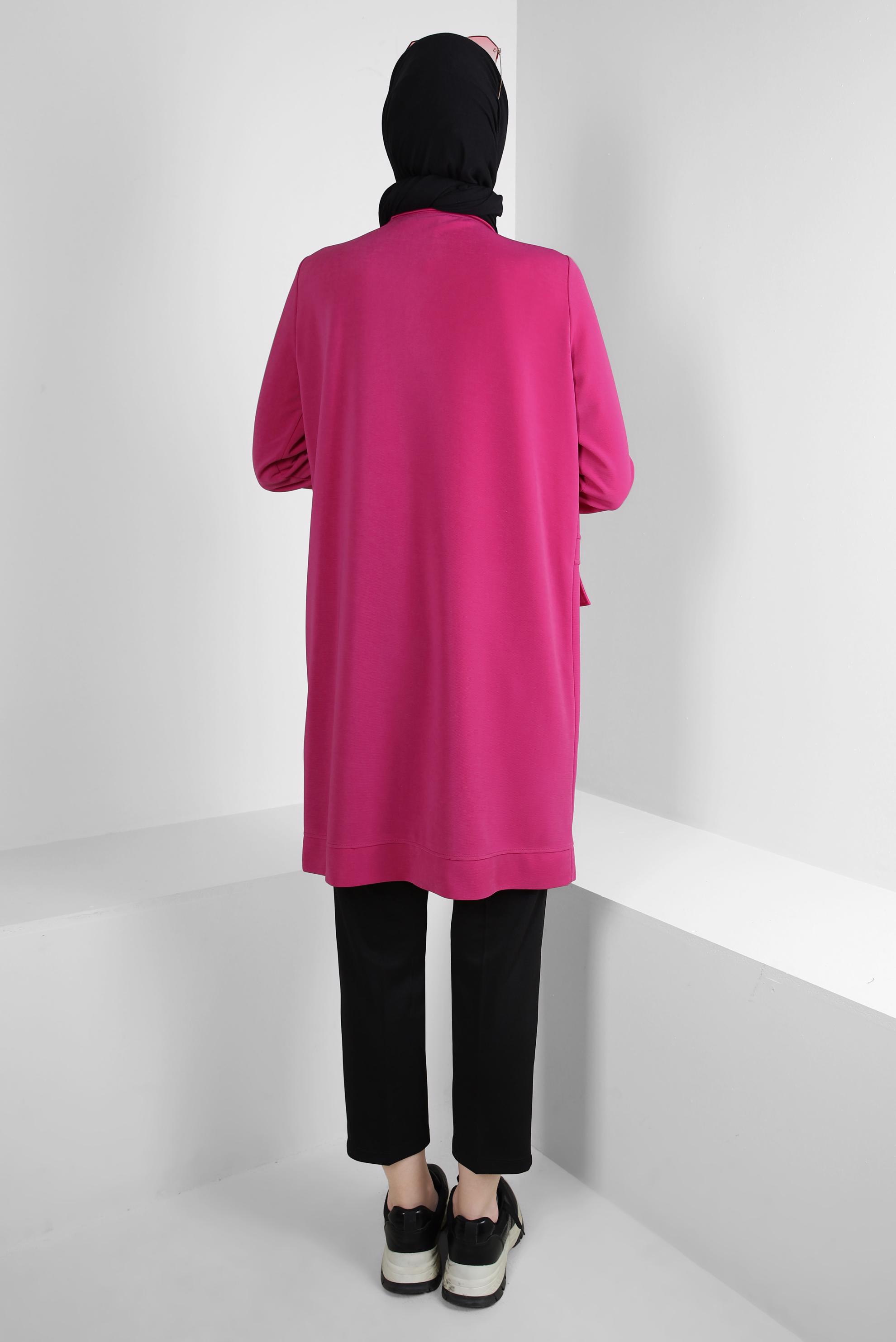 Tesettür giyim FUŞYA KUŞGÖZÜ DETAYLI BİSİKLET YAKA EŞOFMAN TUNİK 43853
