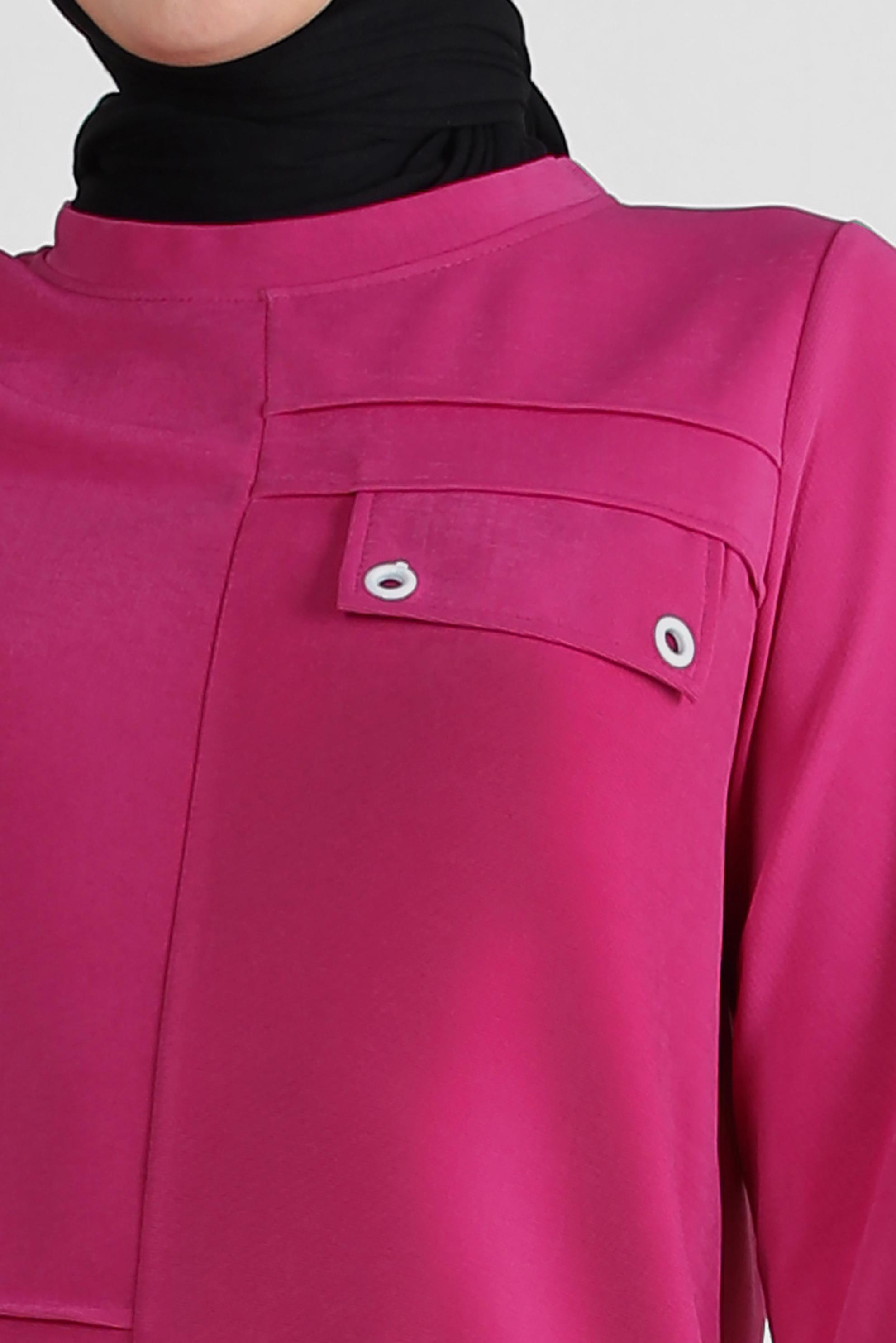 Tesettür giyim FUŞYA KUŞGÖZÜ DETAYLI BİSİKLET YAKA EŞOFMAN TUNİK 43853