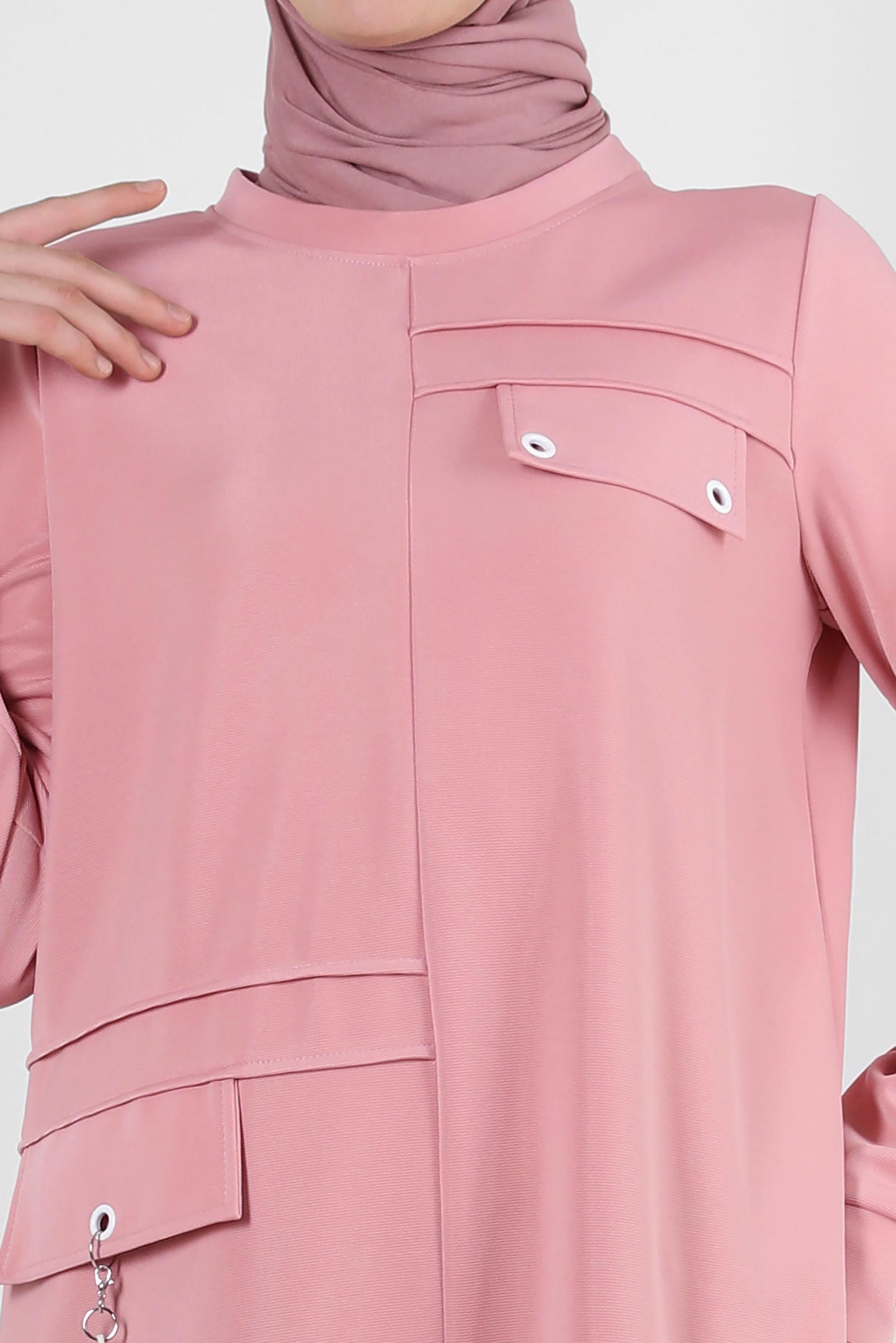 Tesettür giyim PUDRA KUŞGÖZÜ DETAYLI BİSİKLET YAKA EŞOFMAN TUNİK 43853