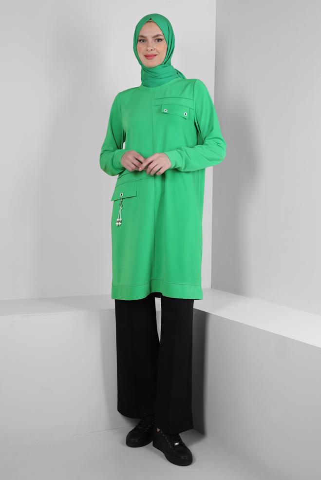 Vêtements hijab  TUNIQUE DE SURVÊTEMENT À COL ROND DÉTAIL ŒILLET 43853 - ALVİNA