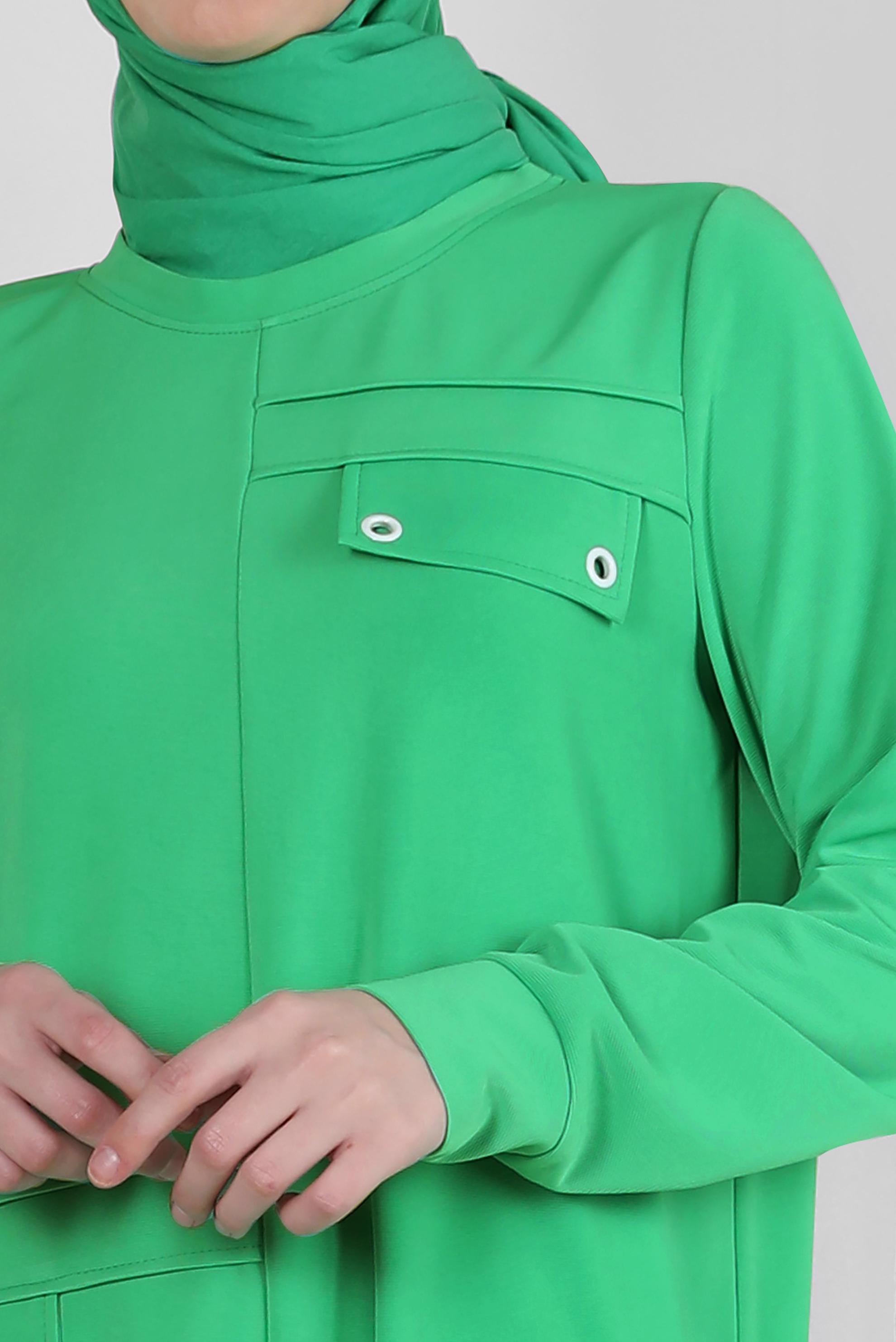 Vêtements hijab VERT TUNIQUE DE SURVÊTEMENT À COL ROND DÉTAIL ŒILLET 43853