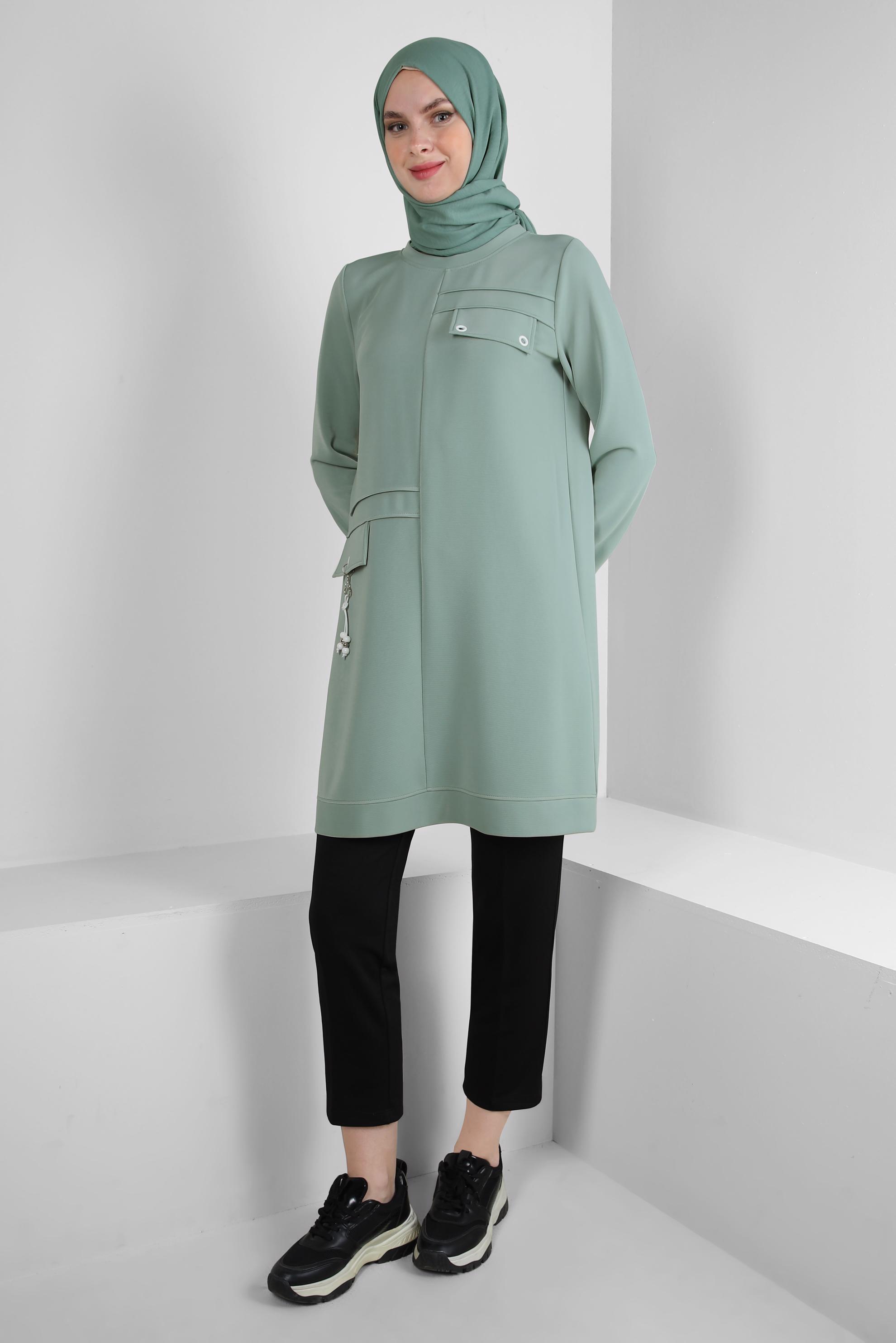 Vêtements hijab BLEU TUNIQUE DE SURVÊTEMENT À COL ROND DÉTAIL ŒILLET 43853