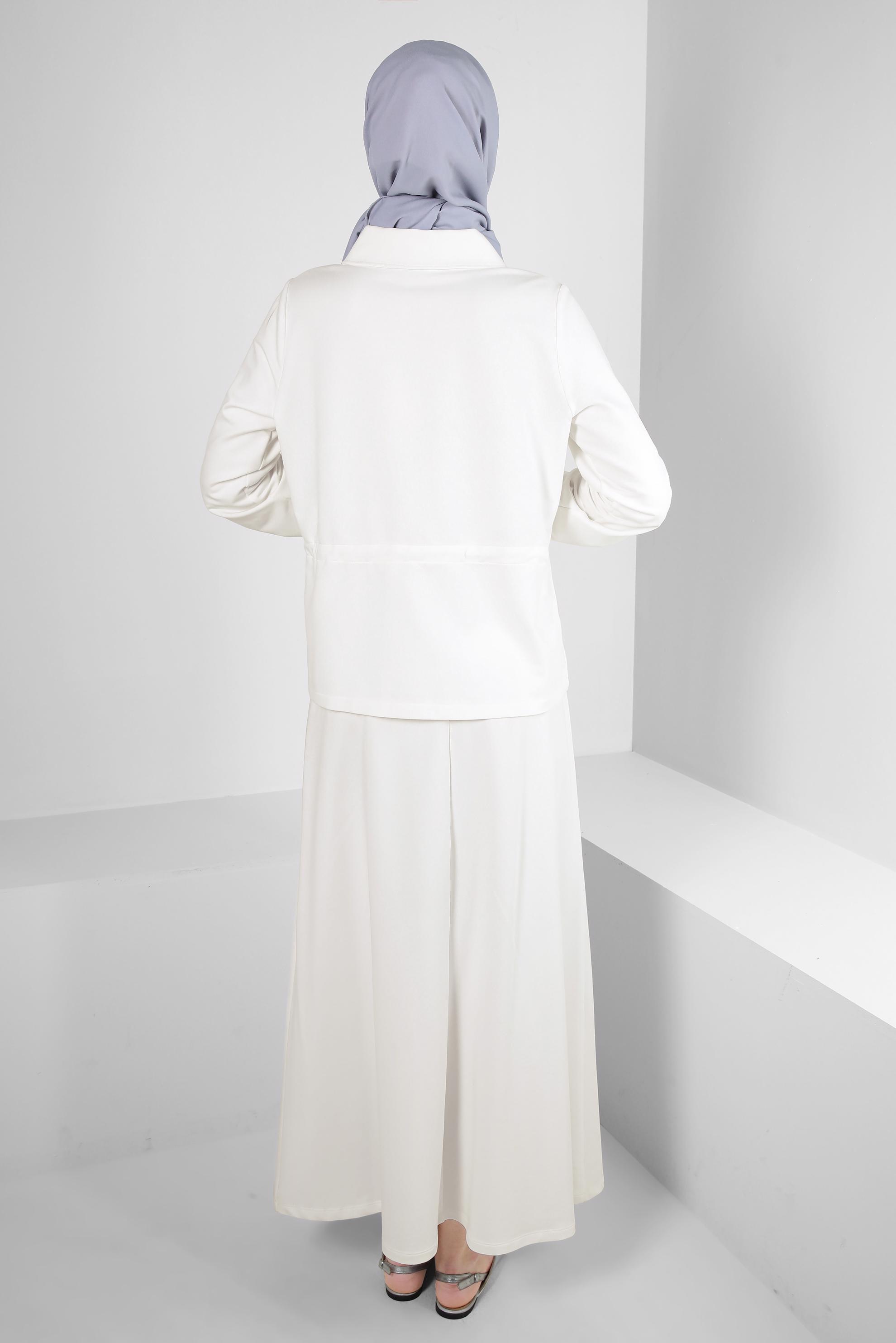 Vêtements hijab BLANC ENSEMBLE JUPE DE SURVÊTEMENT TAILLE SMOCKÉE AVEC FERMETURE ÉCLAIR 43876