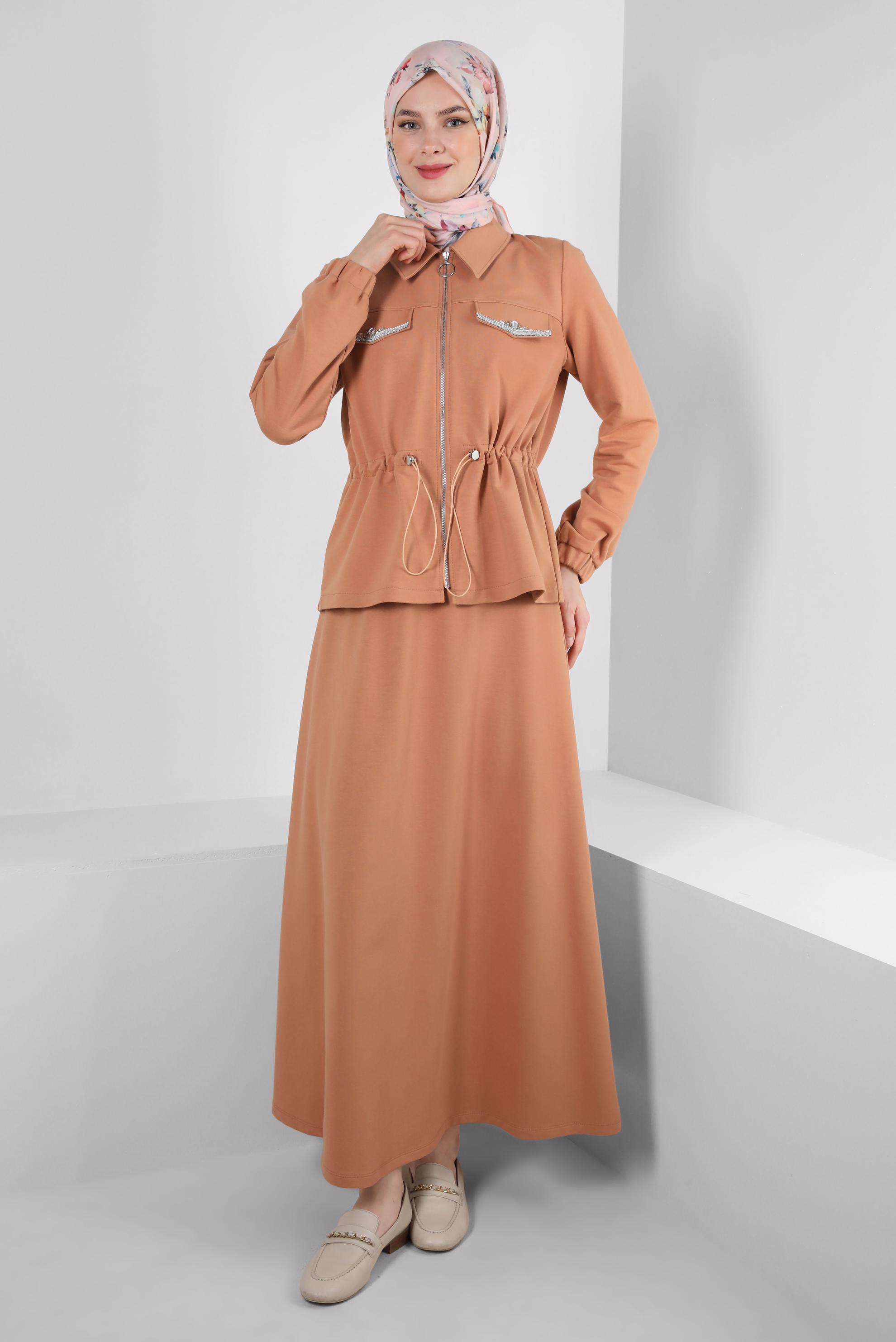 Vêtements hijab ROSE ENSEMBLE JUPE DE SURVÊTEMENT TAILLE SMOCKÉE AVEC FERMETURE ÉCLAIR 43876