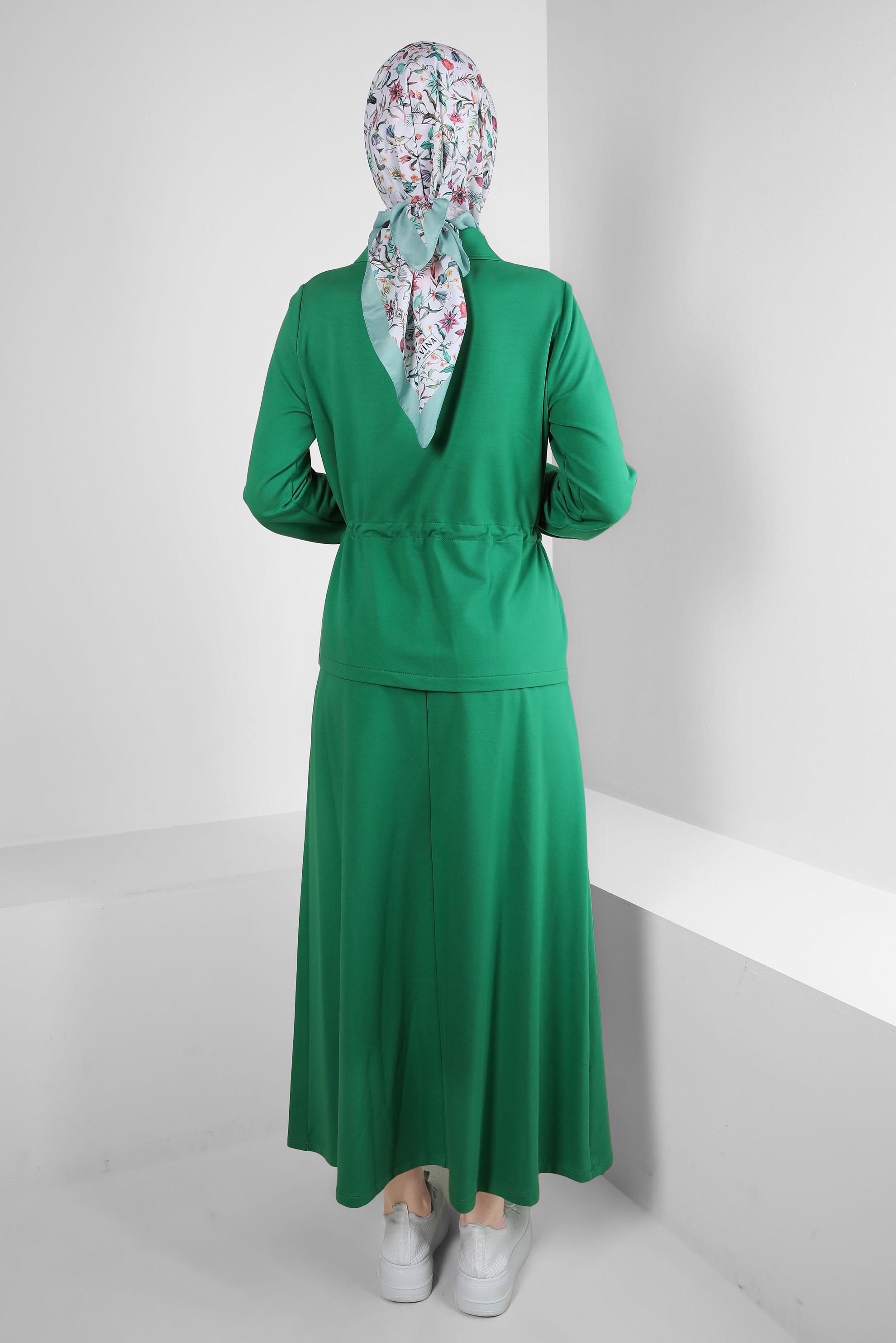 Vêtements hijab VERT ENSEMBLE JUPE DE SURVÊTEMENT TAILLE SMOCKÉE AVEC FERMETURE ÉCLAIR 43876