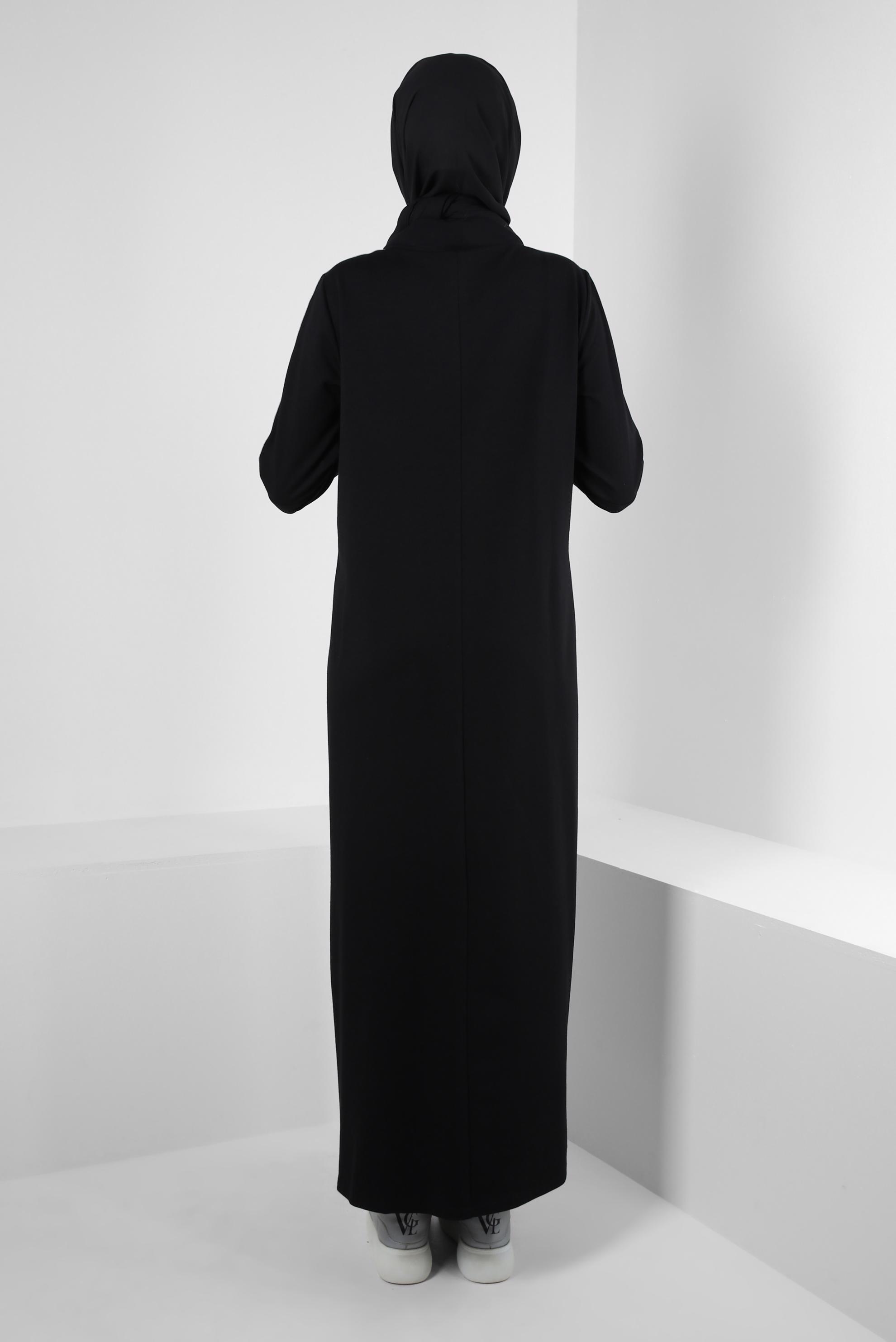 Tesettür giyim SİYAH FERMUARLI DİK YAKA EŞOFMAN ELBİSE 43881