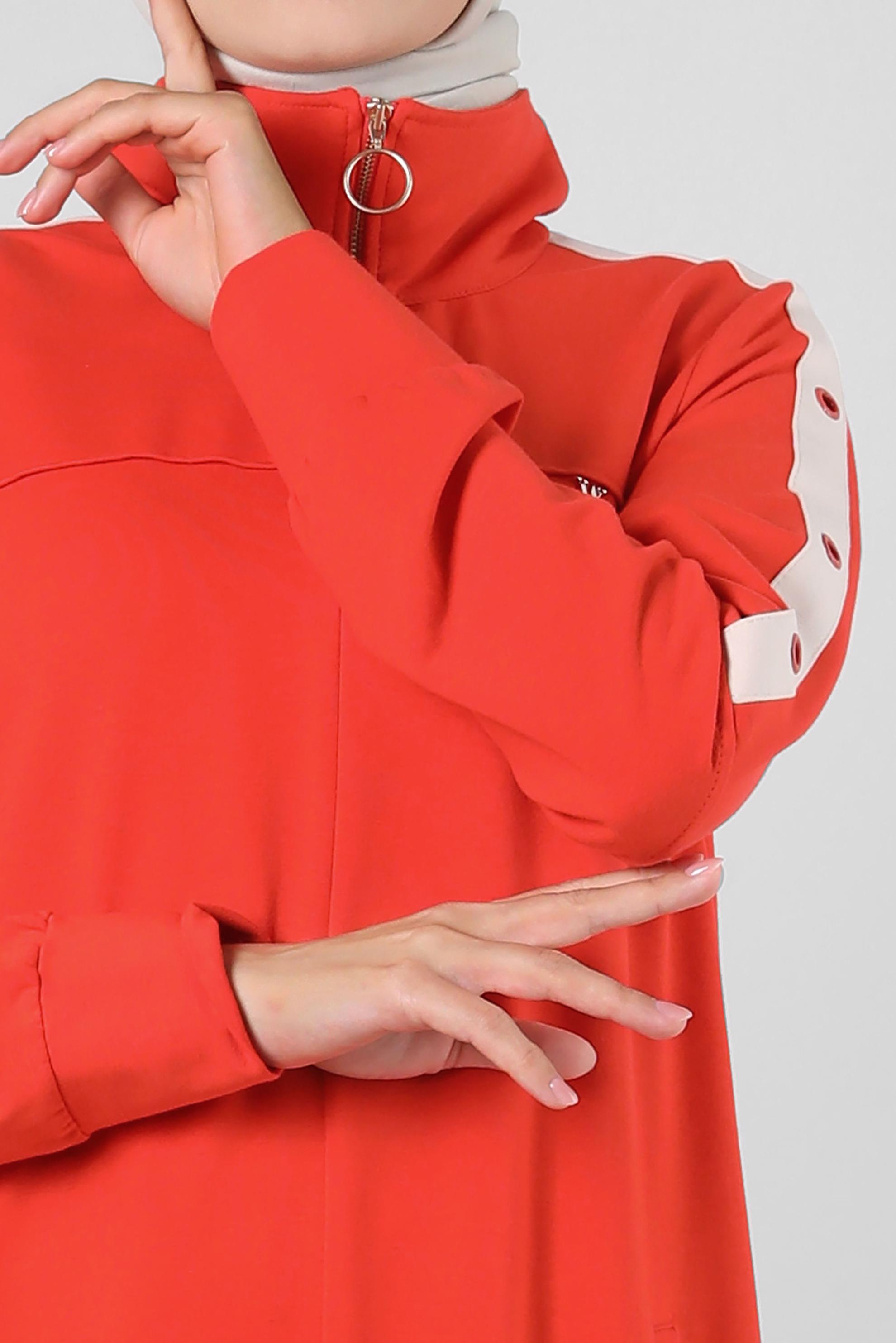 Tesettür giyim KIRMIZI FERMUARLI DİK YAKA EŞOFMAN ELBİSE 43881