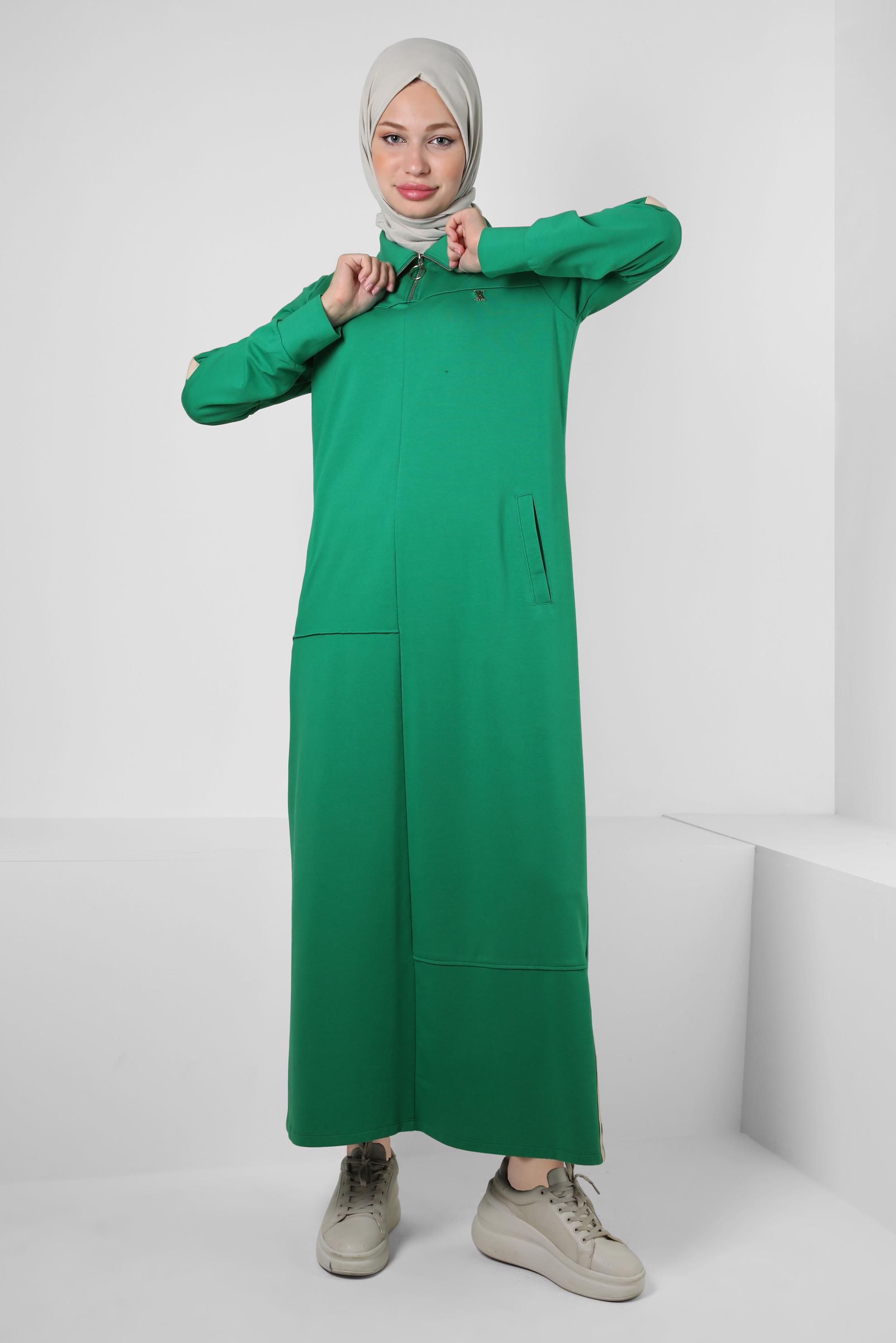 Vêtements hijab VERT ROBE DE SURVÊTEMENT ZIPPÉE À COL ROULÉ 43881