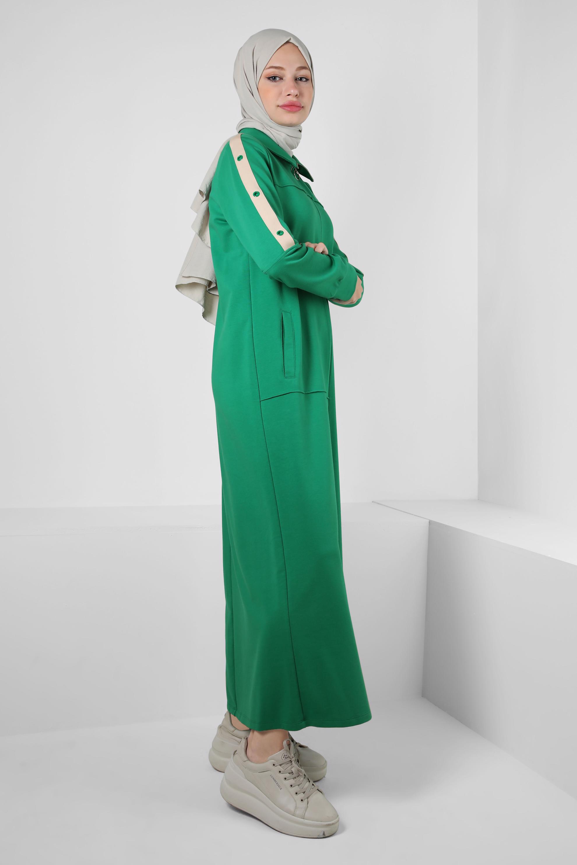 Vêtements hijab VERT ROBE DE SURVÊTEMENT ZIPPÉE À COL ROULÉ 43881