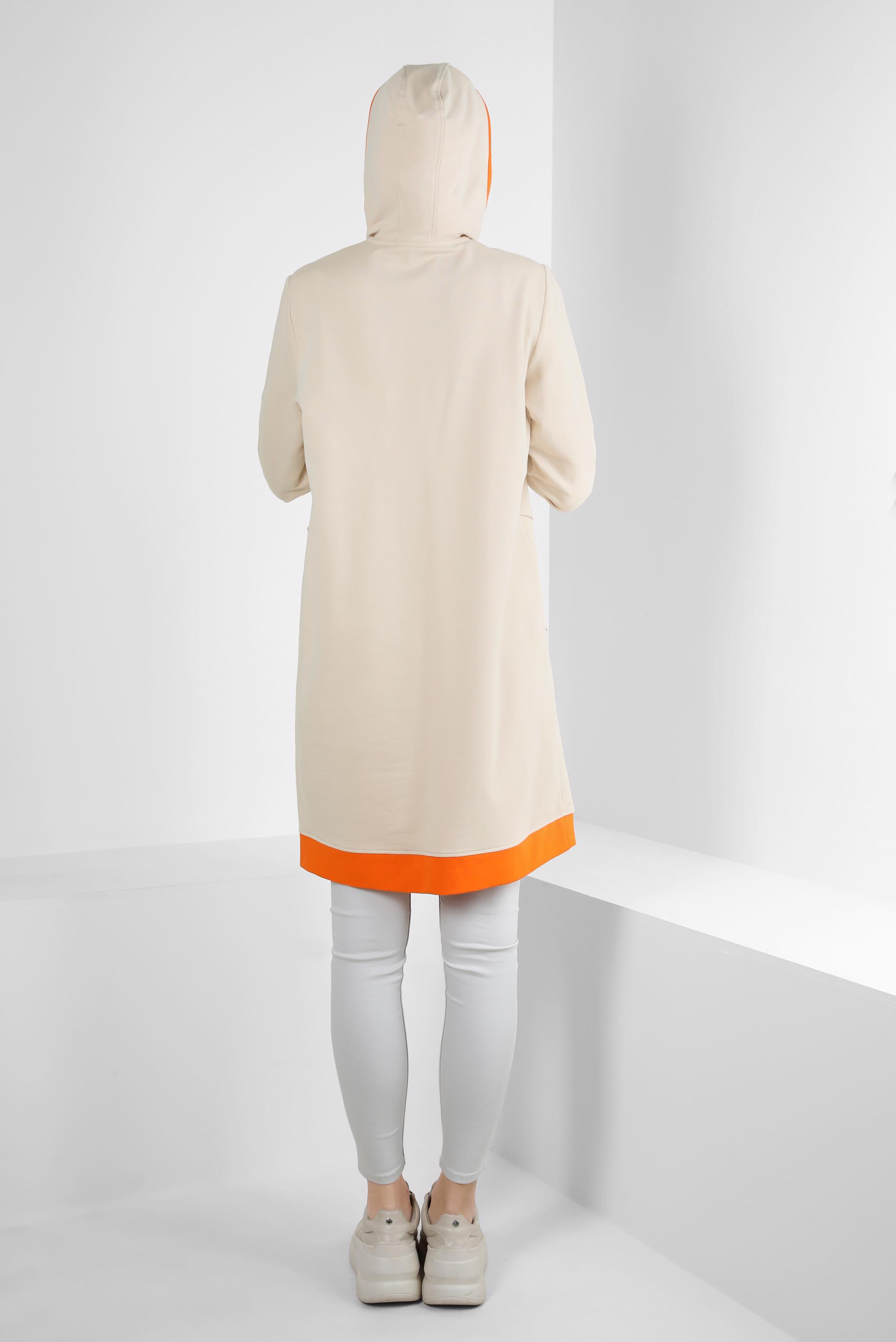 Tesettür giyim BEJ KAPÜŞONLU FERMUARLI EŞOFMAN TUNİK 43882