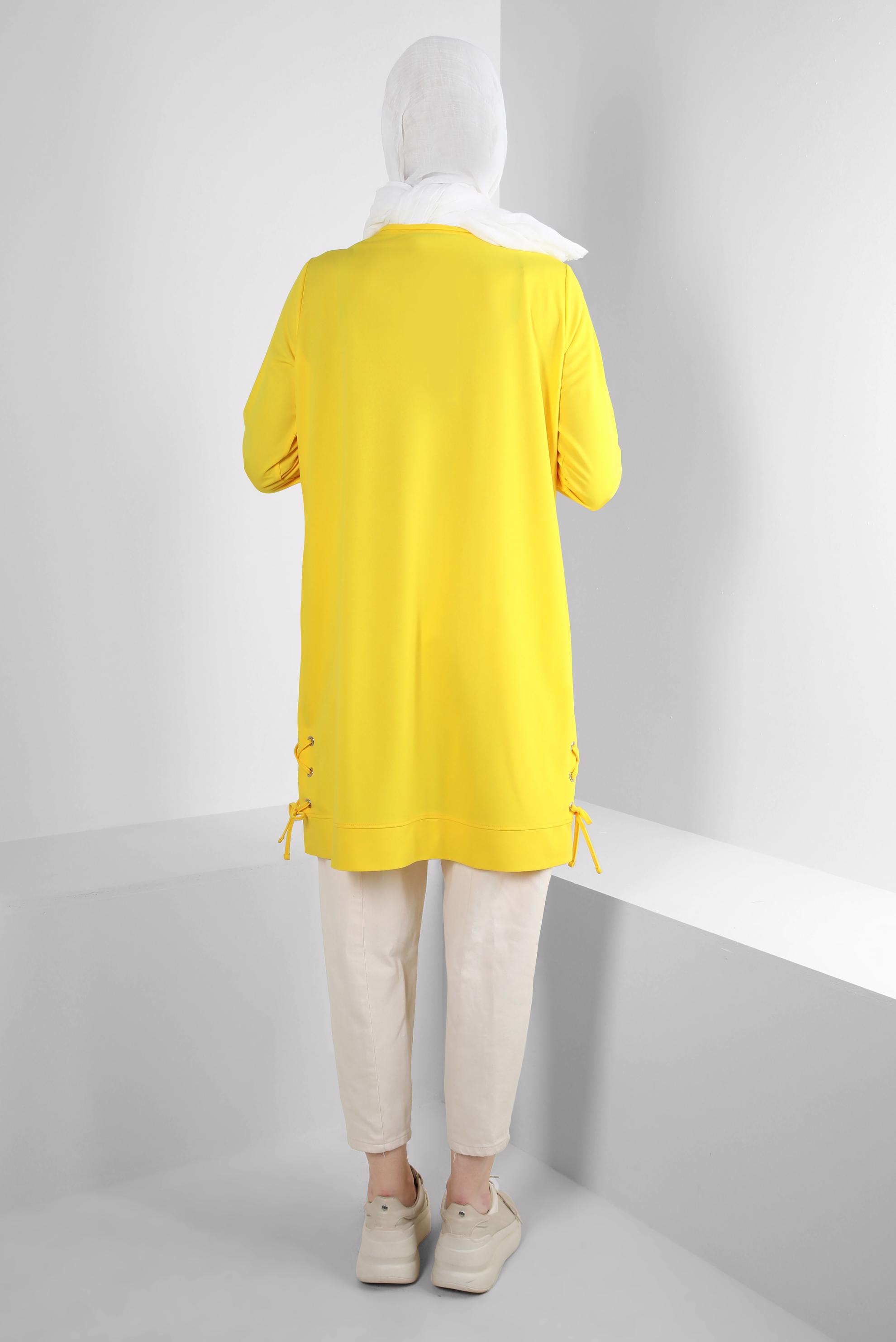 Tesettür giyim SARI BAĞLAMA DETAYLI TAŞLI EŞOFMAN TUNİK 43883