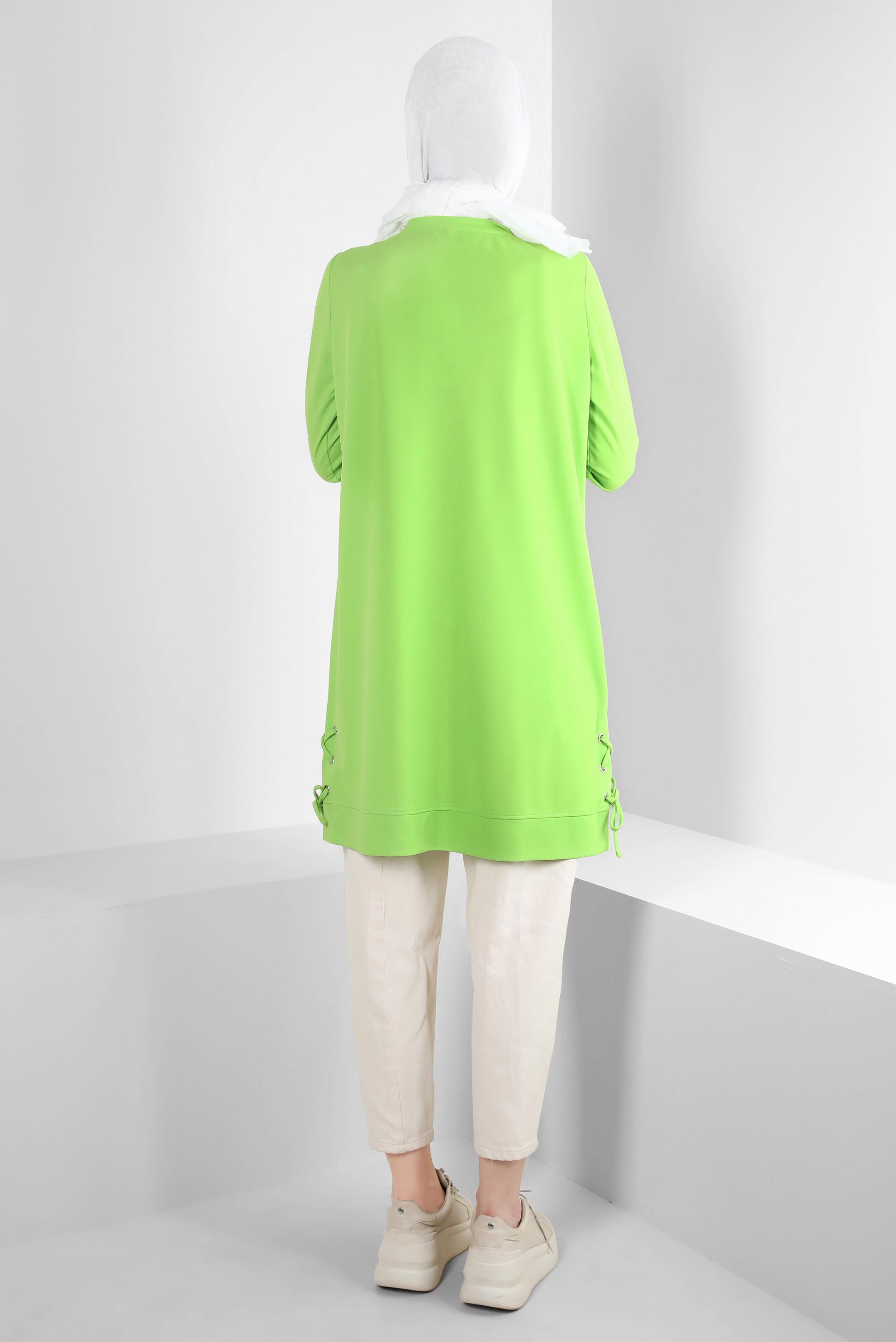 Tesettür giyim YEŞİL BAĞLAMA DETAYLI TAŞLI EŞOFMAN TUNİK 43883