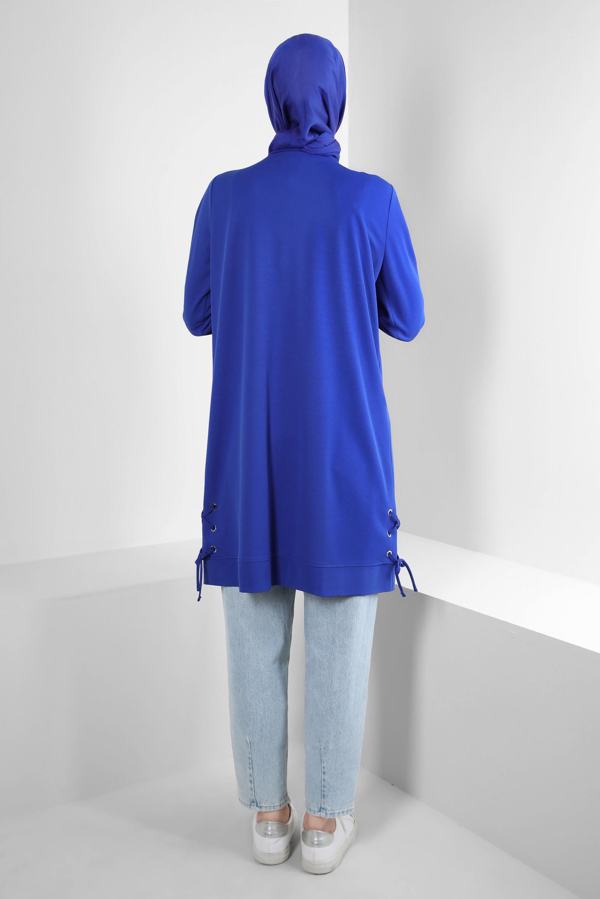 Tesettür giyim LACİVERT BAĞLAMA DETAYLI TAŞLI EŞOFMAN TUNİK 43883