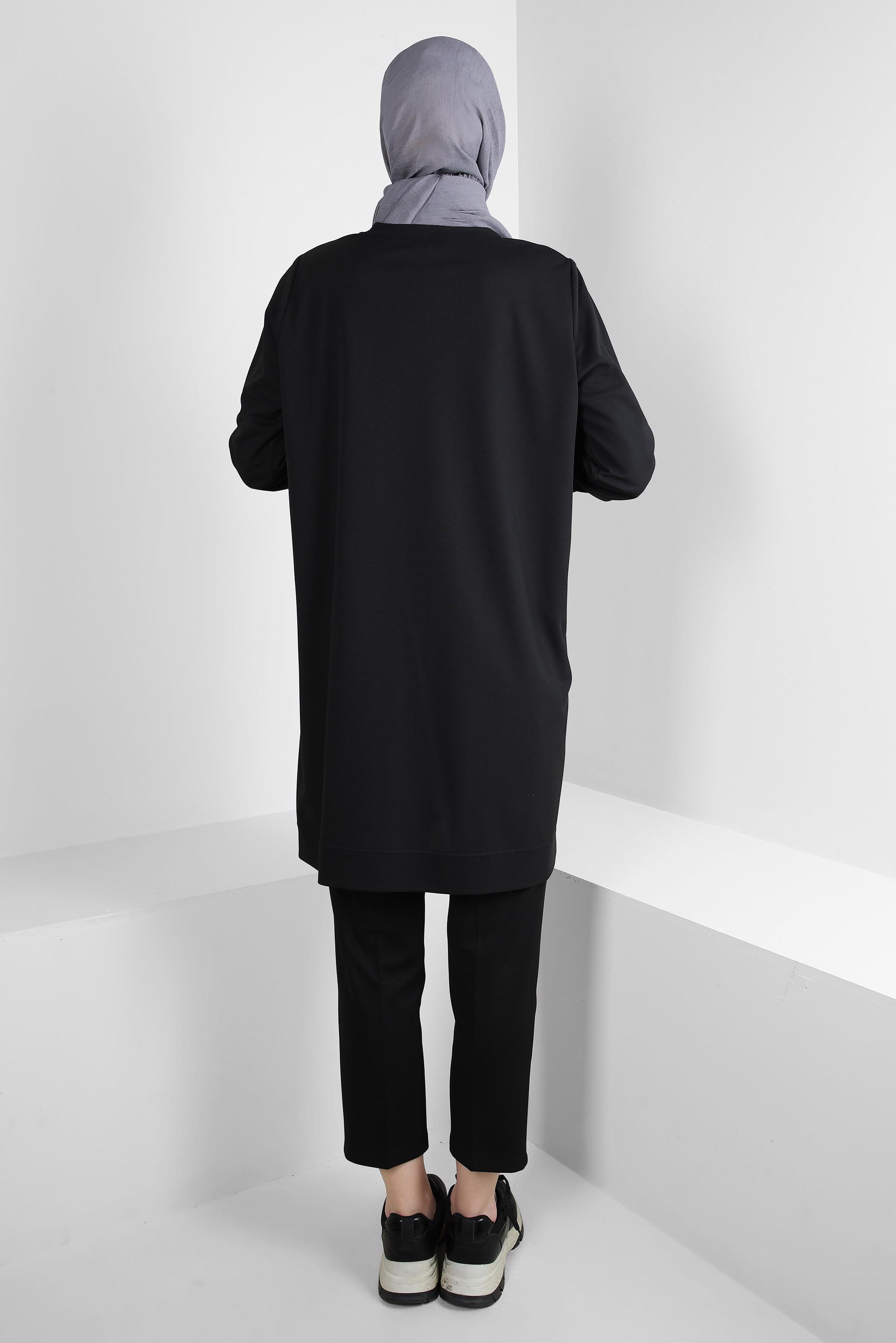 Vêtements hijab NOIR TUNIQUE DE SURVÊTEMENT COL ROND AVEC DÉTAIL GEM 43884