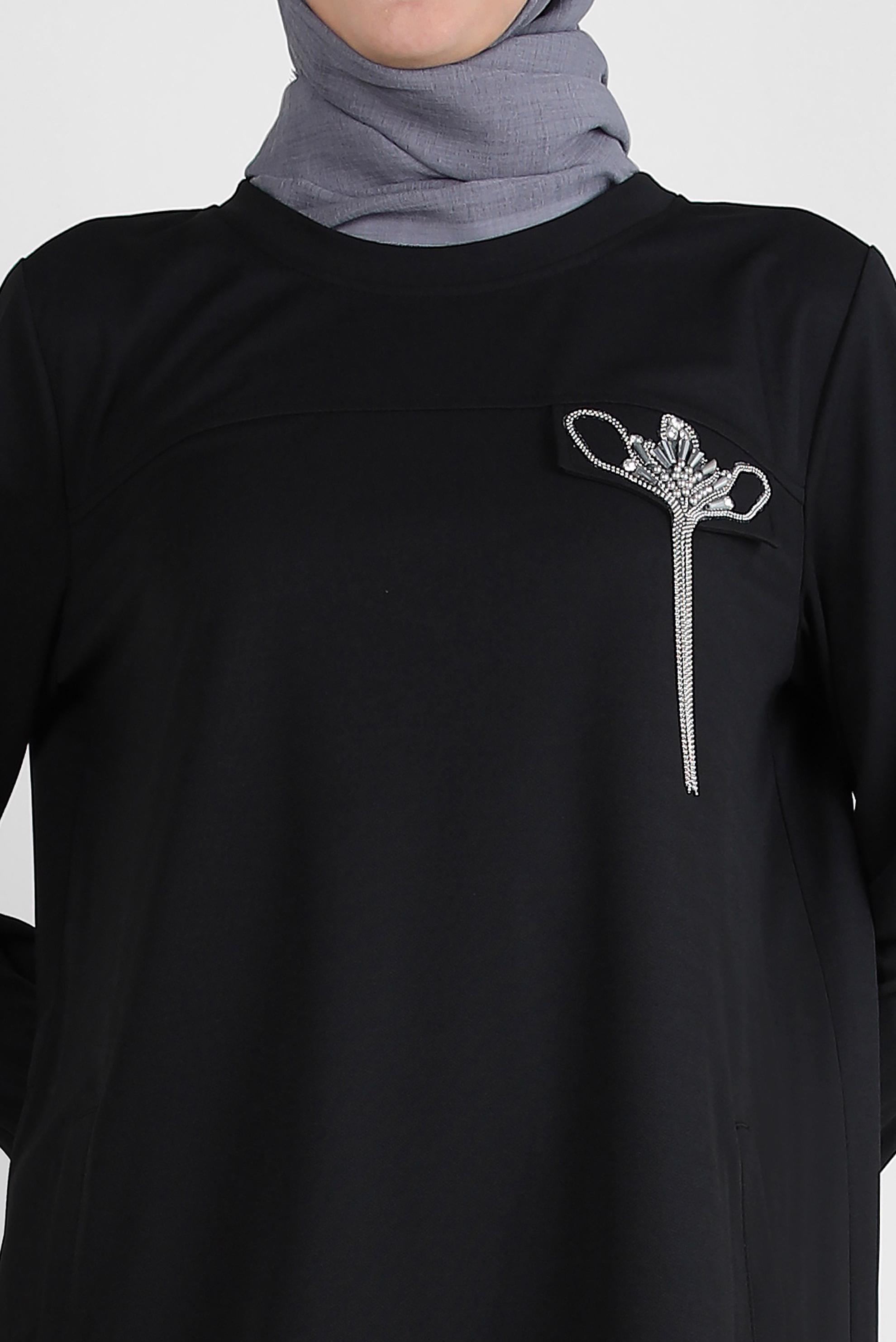 Vêtements hijab NOIR TUNIQUE DE SURVÊTEMENT COL ROND AVEC DÉTAIL GEM 43884