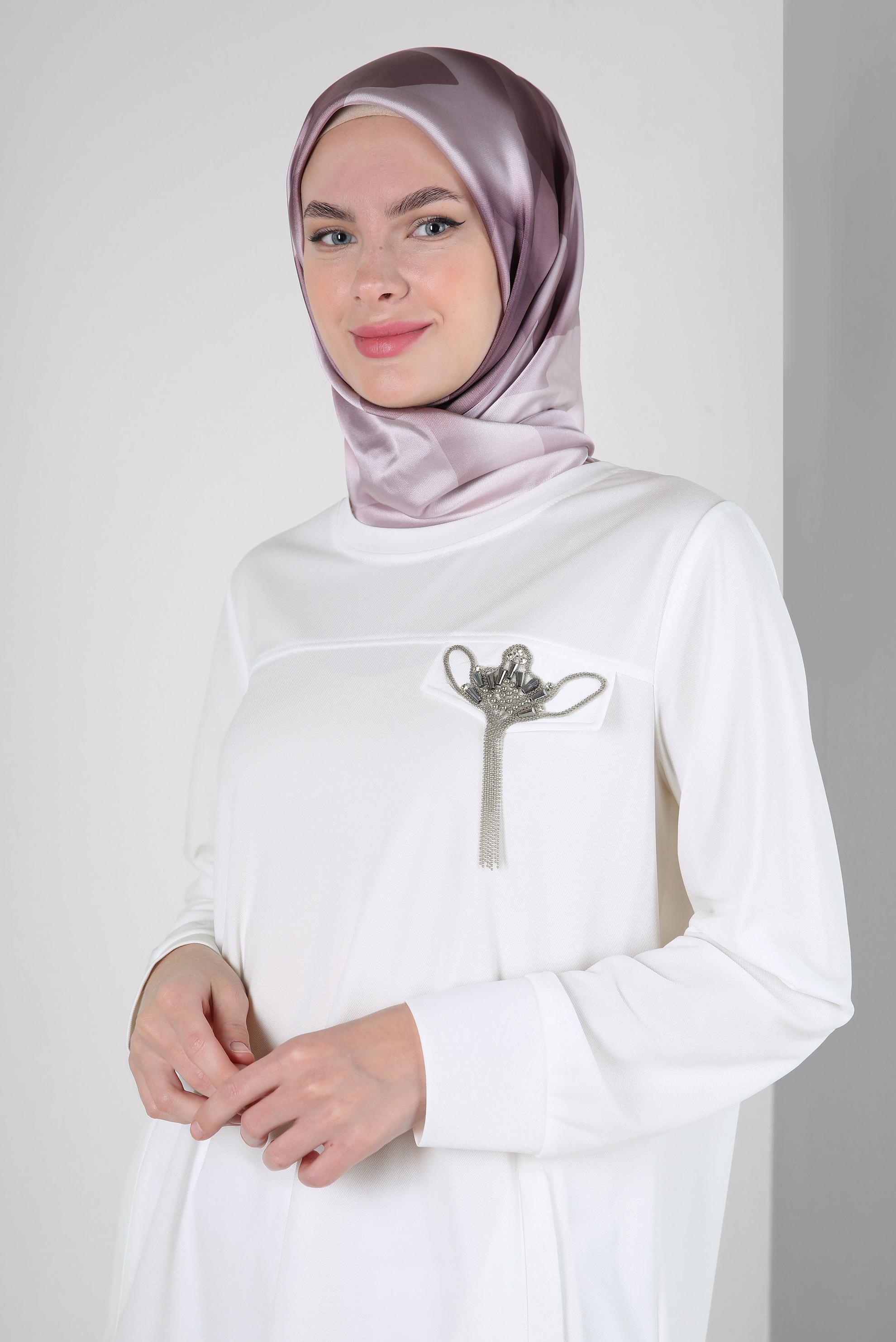 Vêtements hijab BLANC TUNIQUE DE SURVÊTEMENT COL ROND AVEC DÉTAIL GEM 43884