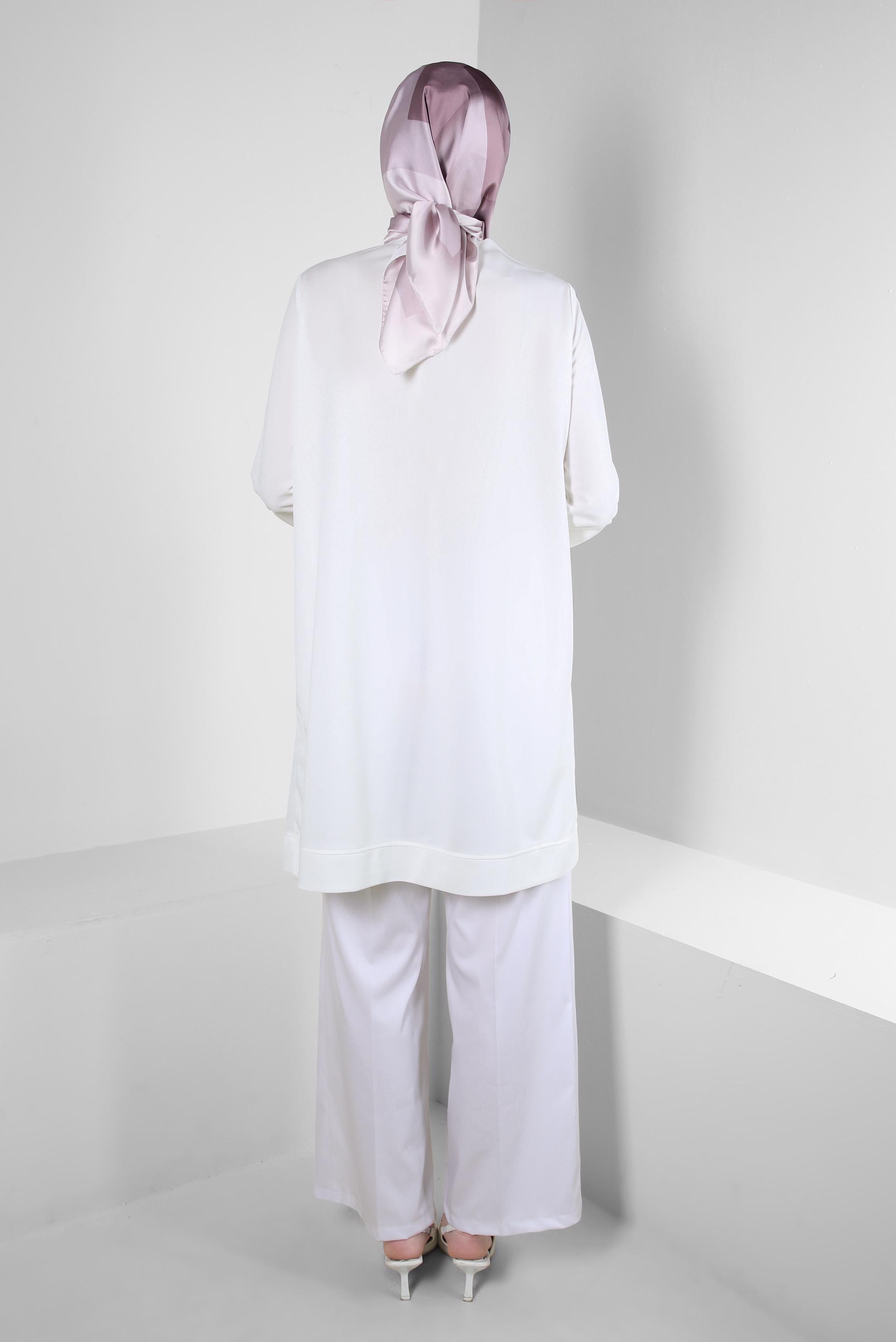 Vêtements hijab BLANC TUNIQUE DE SURVÊTEMENT COL ROND AVEC DÉTAIL GEM 43884