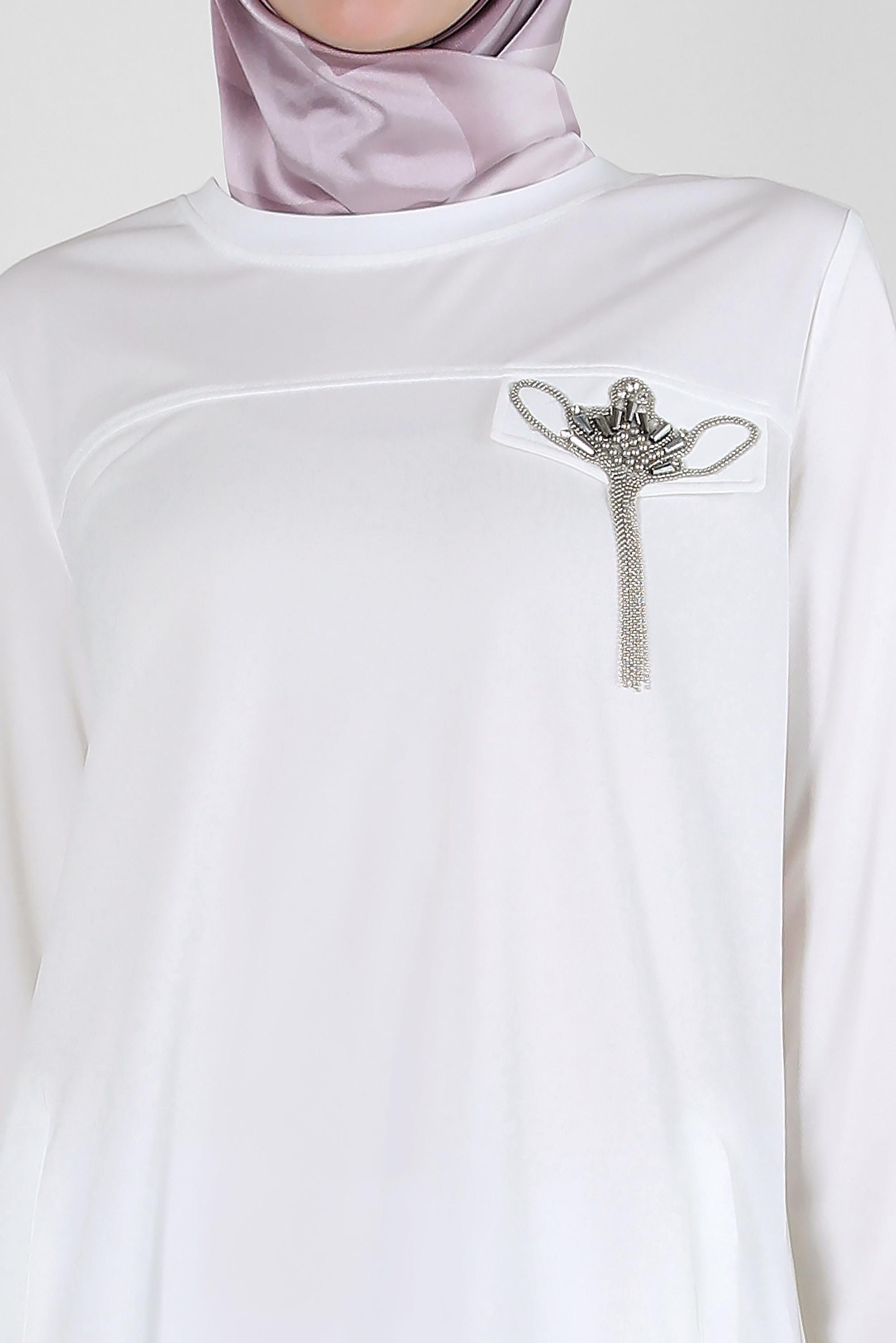 Vêtements hijab BLANC TUNIQUE DE SURVÊTEMENT COL ROND AVEC DÉTAIL GEM 43884